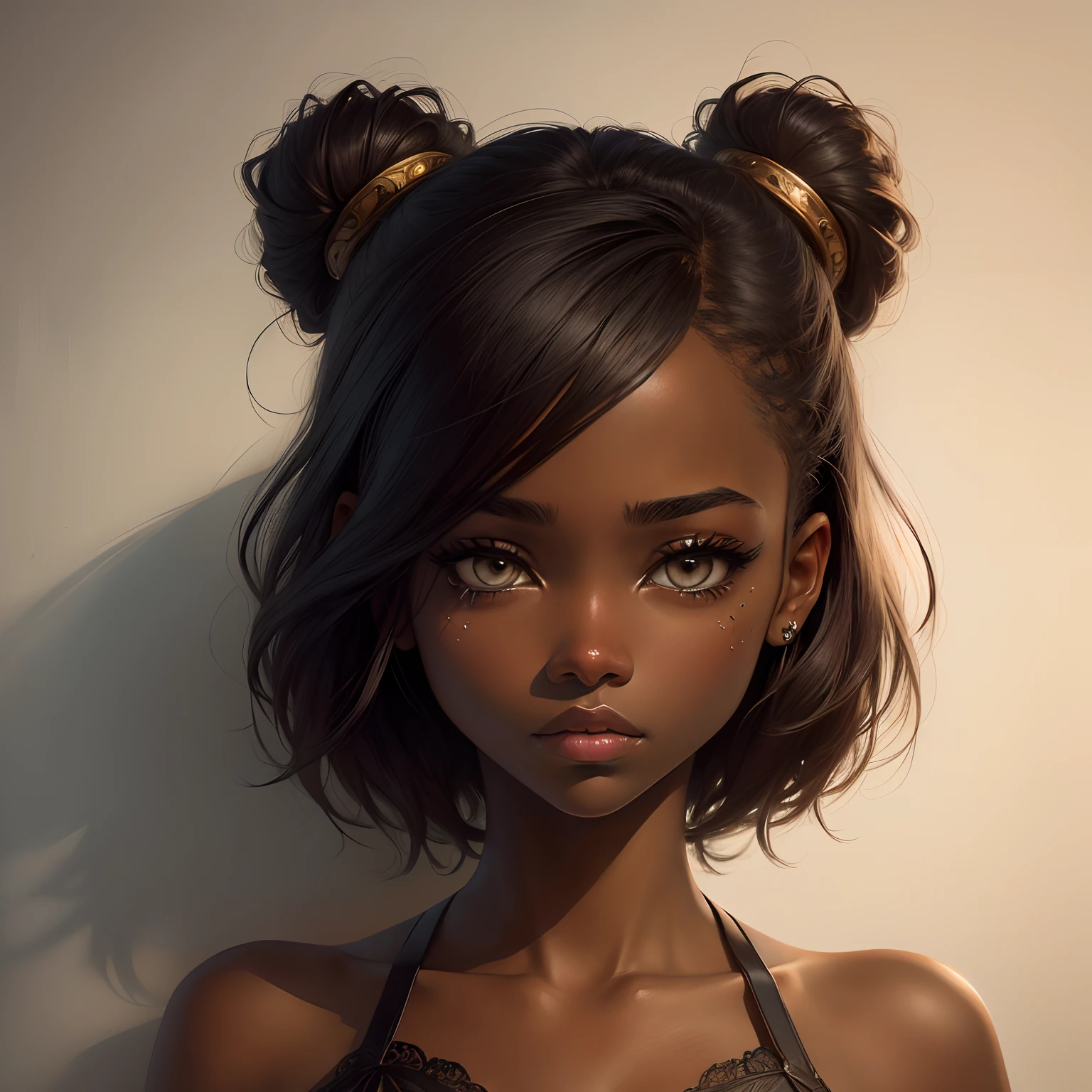 Cartoon women with a little dark skin and sad eyes are a little wider.