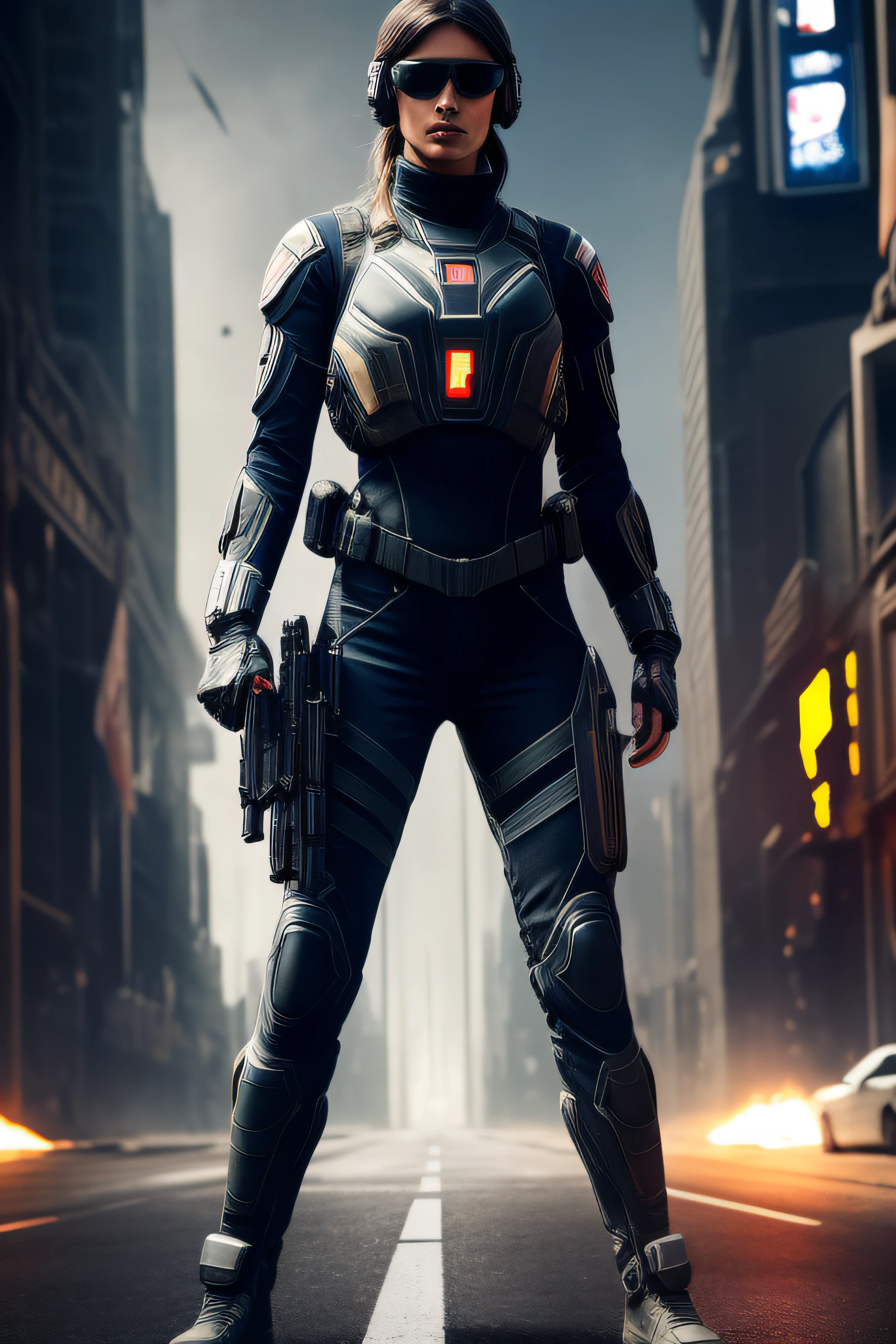 A beautiful skinny woman dressed in a modern combat suit carrying an ultra modern sniper rifle in a futuristic city in combat position, Ultra detailed and ultra realistic image composition, 8k fotorrealista |, renderizado em octanagem, Motor irreal, Motor Unreal 5, trend artstation, trending, Agourento, menacingly, Futuristic, Moody, Dramatic, cinemactic, 4k, —ar 9:16 --UPL