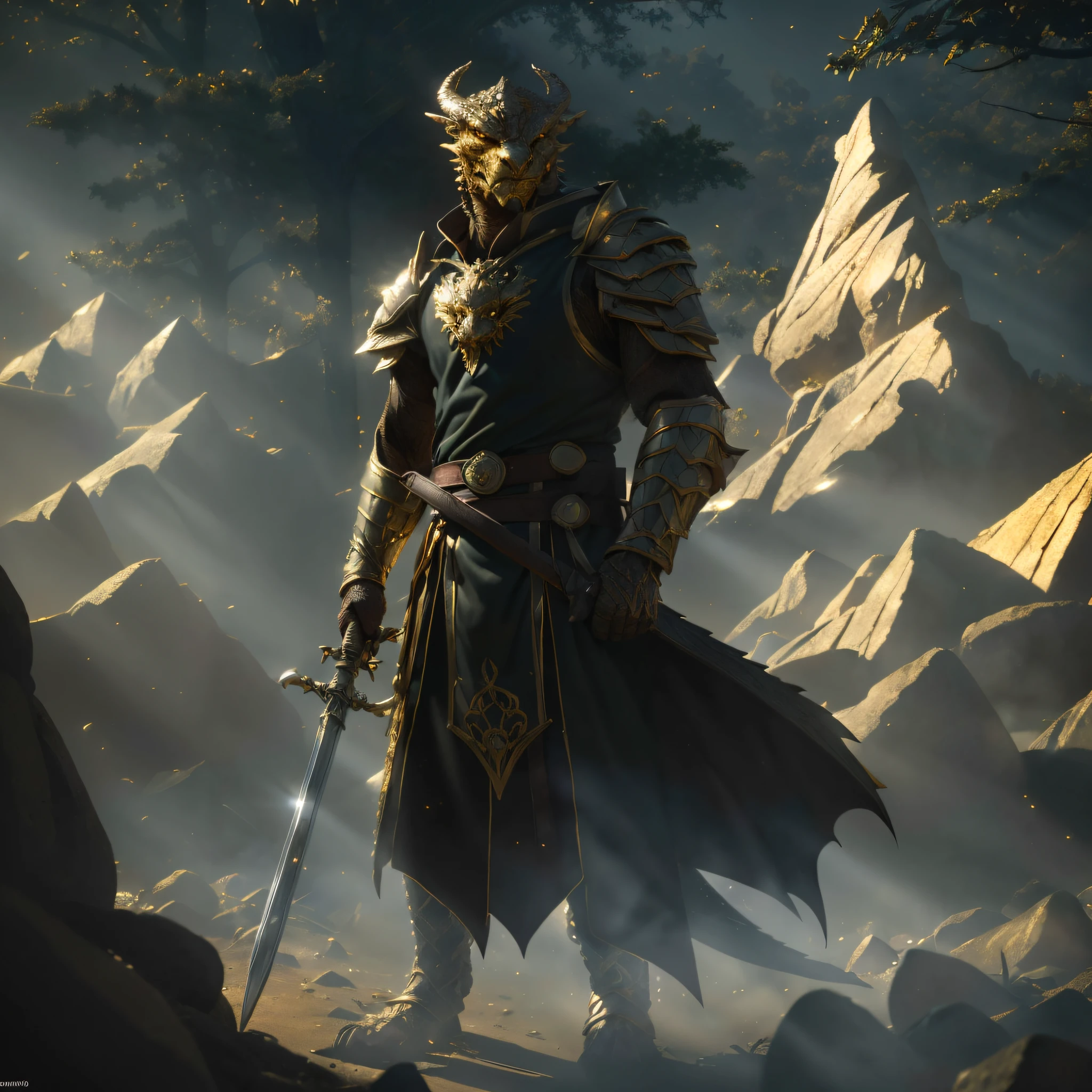 character from ((reference image)), (masterpiece), (highly detailed), 32k, golden full plate mail, ultra realistic, hyper-realistic, photorealistic, perfect anatomy, accurate proportions, intricate details, metallic reflections, dramatic lighting, HDR, high-dynamic range, realistic textures, maximum clarity, ultra resolution, super-resolution.
