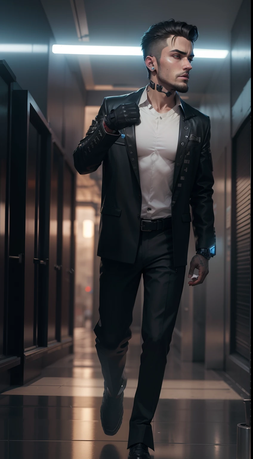 Change background cyberpunk handsome boy, realistic face, 8k, ultra realistic, with dog,