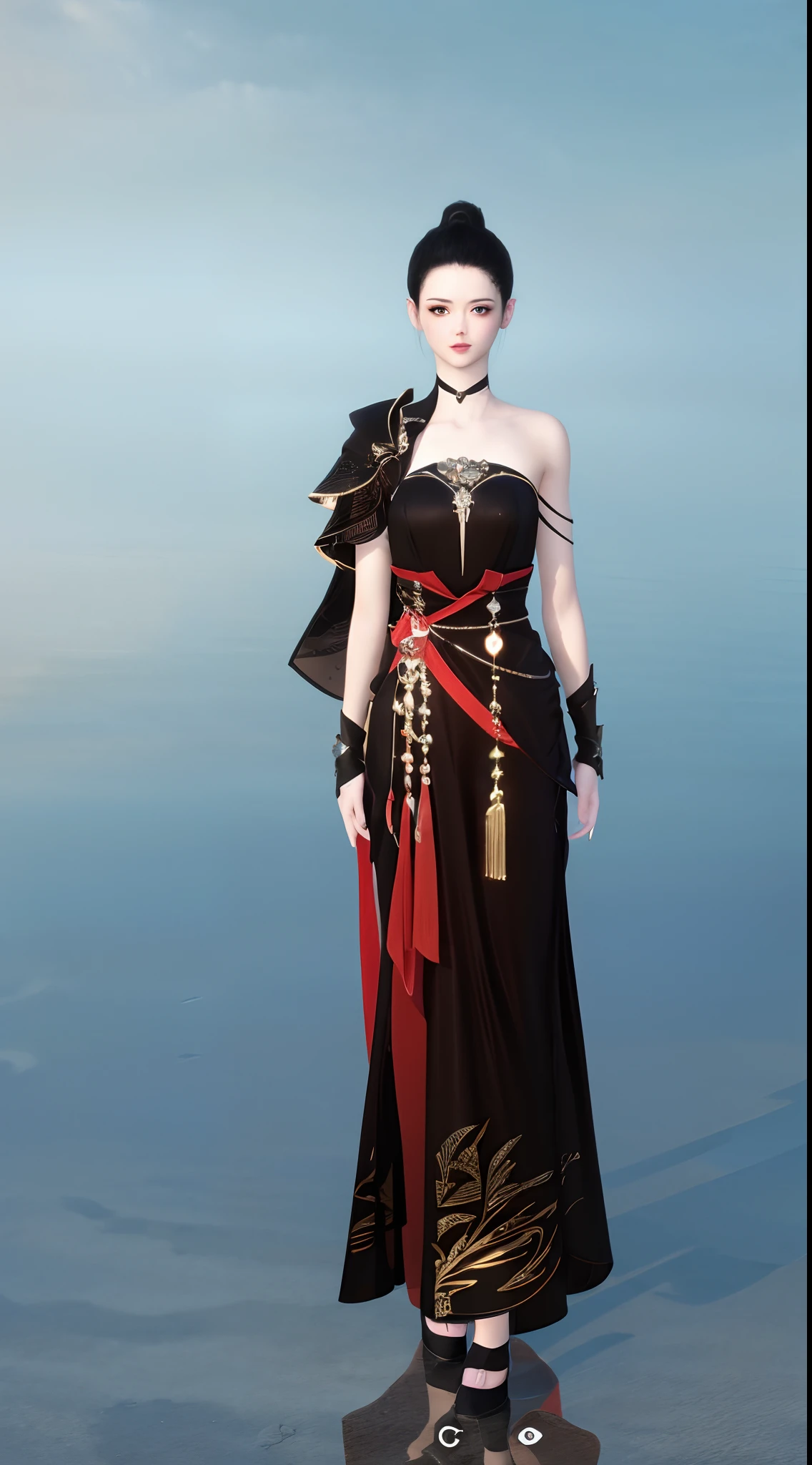1 woman（Clear face）、Full body standing painting，独奏，Transparent background，Game character costume design，Gorgeous bandeau maxi dress、chain，high detal，cinematic colorgrade，Ultra photo realsisim，Digital SLR，white backgrounid，Ultra-high resolution，Sharp focus，tmasterpiece，hdr，8K，（The is very detailed的 CG unified 8k 壁纸）