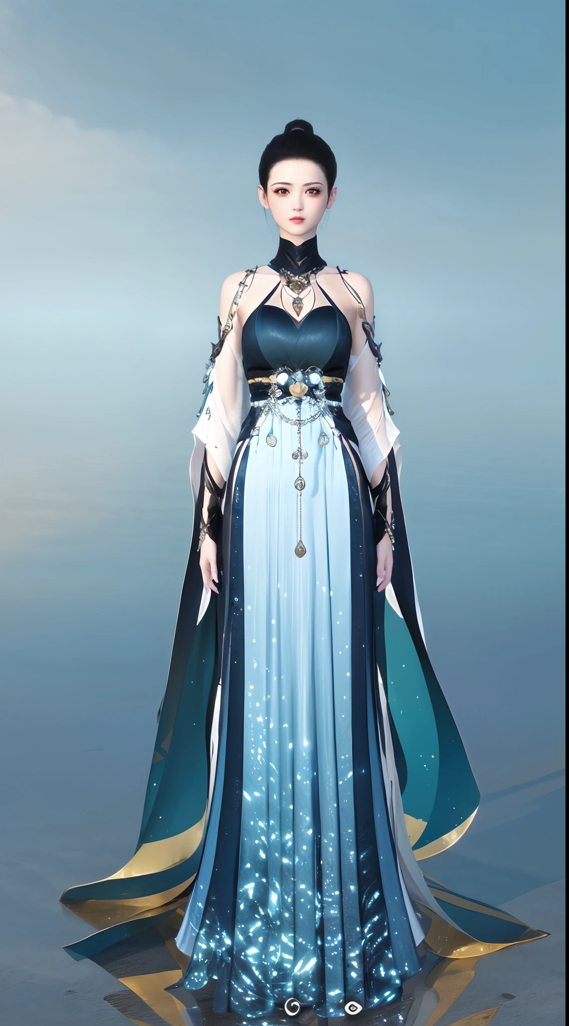 1 woman(Clear face)、Full body standing painting,独奏,Transparent background,Game character costume design,Gorgeous bandeau maxi dress、Wide skirt,high detal,cinematic colorgrade,Ultra photo realsisim,Digital SLR,white backgrounid,Ultra-high resolution,Sharp focus,tmasterpiece,hdr,8K,(The is very detailed的 CG unified 8k 壁纸)