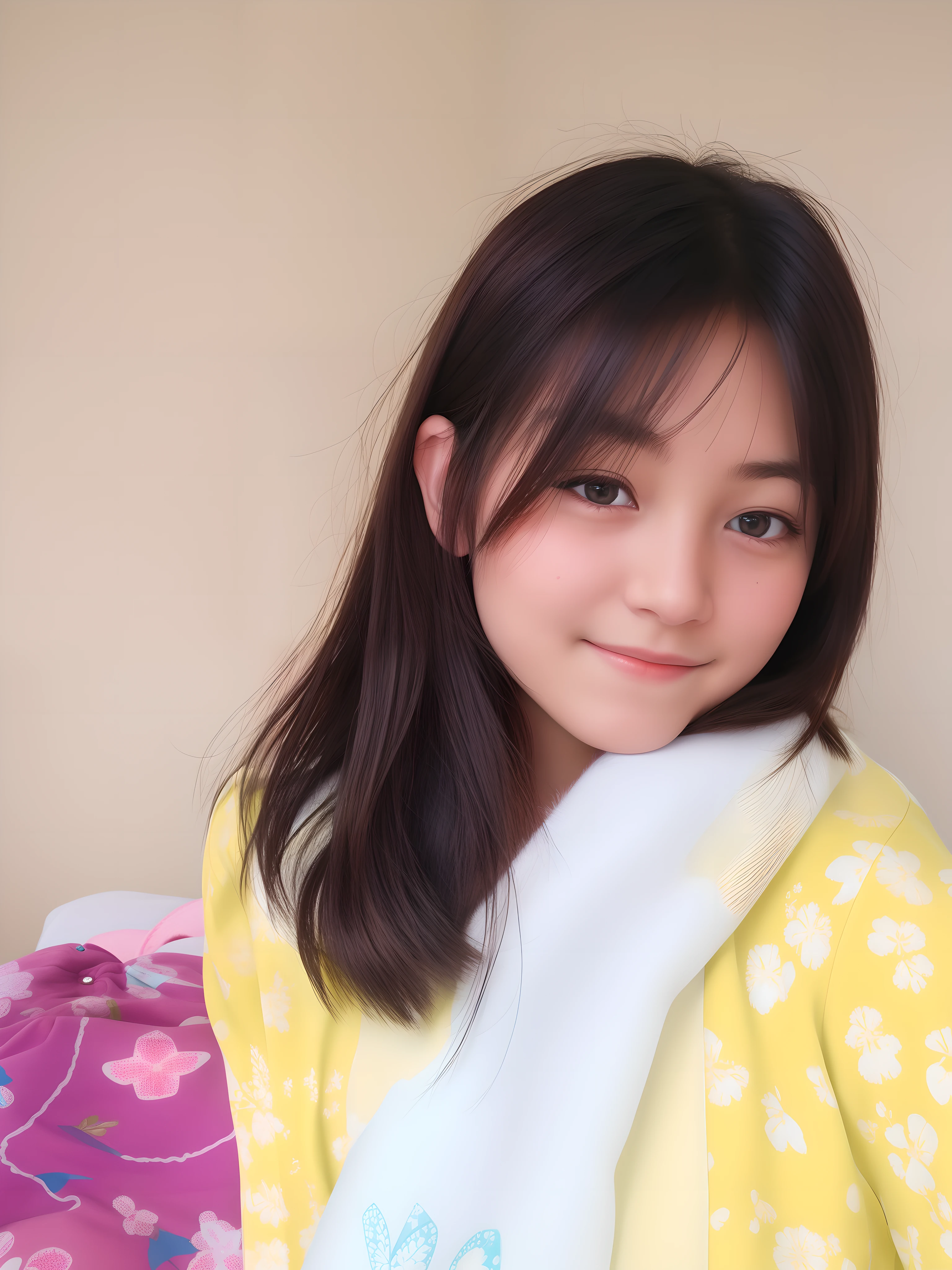 A cute age girl taking a photo of herself, sunlight shining on her, realistic, lookalike, look alike, realistic face, dimple