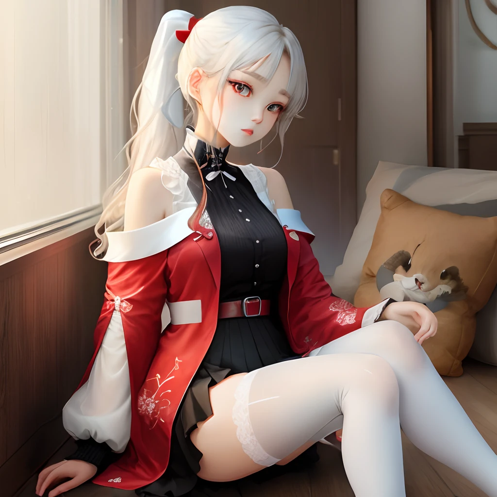 White double ponytail，red color eyes（Kizi）（white stockings）