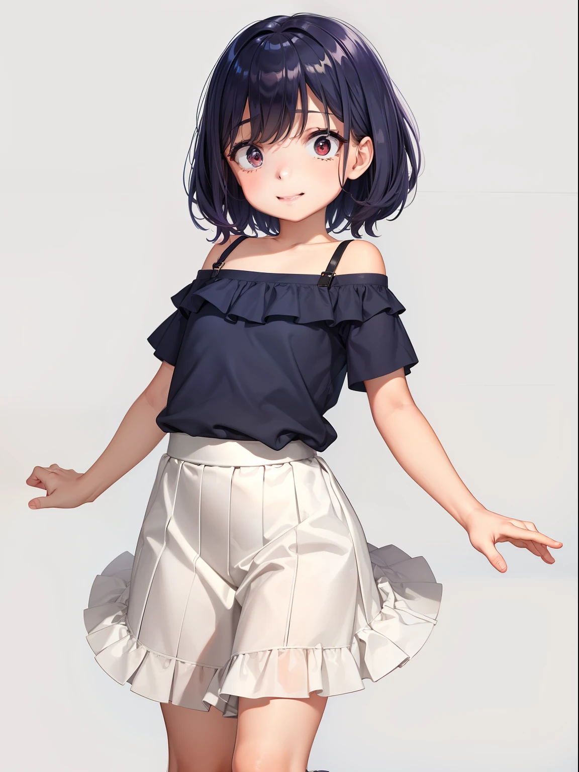 gradient backgrounds, simplebackground, 1 cute , standing on your feet, short detailed hair, red eyes, ssmile, Best quality at best, The is very detailed