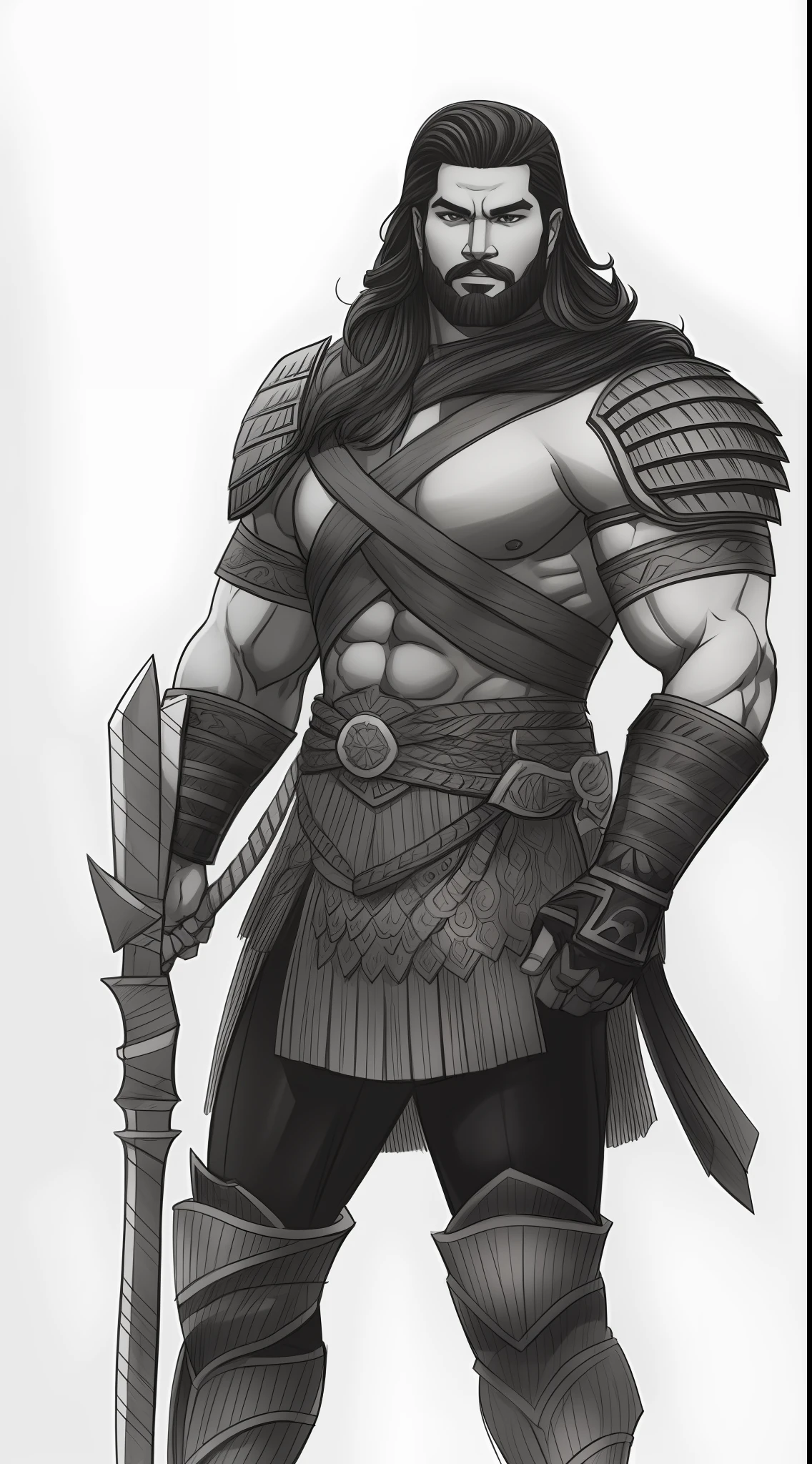 Sketch of a Handsome and hunk man, wearing a Barbarians outfit, Standing like a hero, photo realistic, extremely detailed photo.perfectly drawn, perfect all.