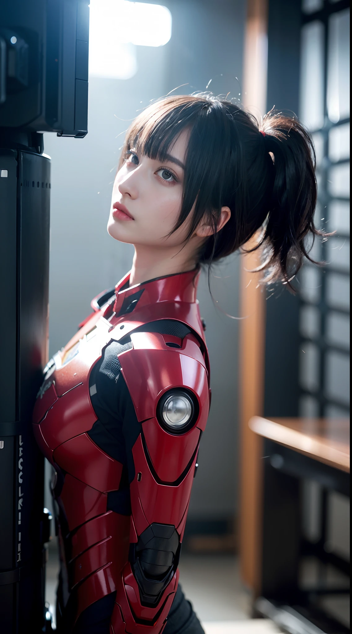 (1girl:1.3), solo,__body-parts__, official art, unity 8k wallpaper, ultra detailed, beautiful and aesthetic, beautiful, masterpiece, best quality, RAW, masterpiece, super fine photo,, best quality, super high Resolution, photorealistic, sunlight, full body portrait, stunningly beautiful,, dynamic pose, delicate face, vibrant eyes, (side view), she is wearing a futuristic Iron Man mech, red and gold, Highly detailed abandoned warehouse background, detailed face, detailed complex busy background, messy, gorgeous, milky, high detailed skin, realistic skin details, visible pores, sharp focus, volumetric fog, 8k uhd, dslr camera, High quality, film grain, fair skin, photorealism, lomography, sprawling metropolis in a futuristic dystopia, view from below, translucent