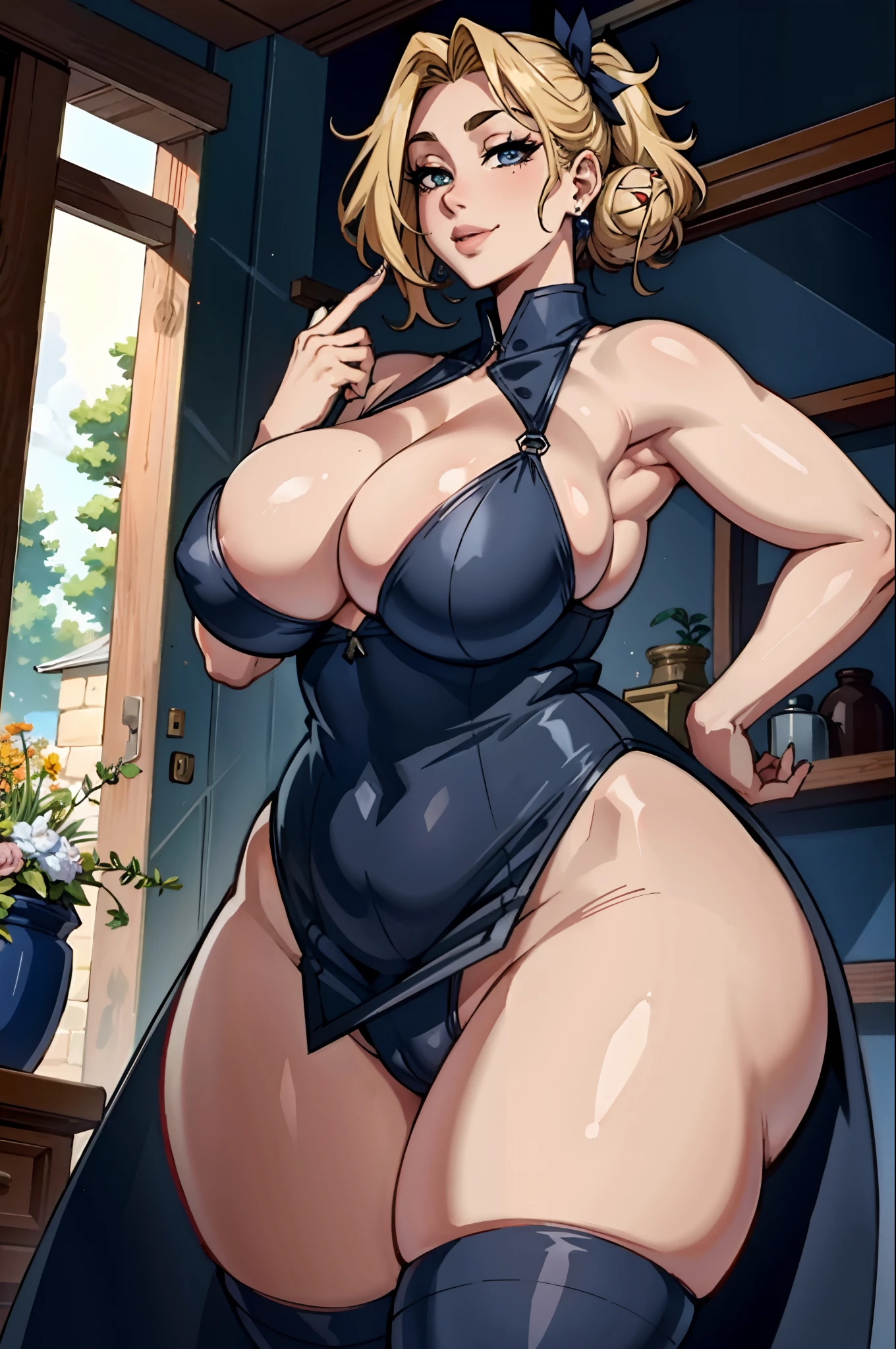 (Masterpiece:1.2, Best quality:1.2, Beautiful, High quality, A high resolution:1.1, Aesthetic), Detailed, Extremely detailed, ambient soft lighting, 4K, 1girll, 鎖骨, Crop top, Large breasts, Lips, cropped shoulders, Open clothes, Sleeveless, Smile, Solo,thick thight,Woman in tulle,thicc,the breasts are large,beautiful with detail。Girl front,oppai,,Breast coverage and SF,Clothing that exposes,Really big bust,omao,pubes,Dewy,Finger masturbation,camel-toe, doll,house wife,Not wearing underwear,Tsunade