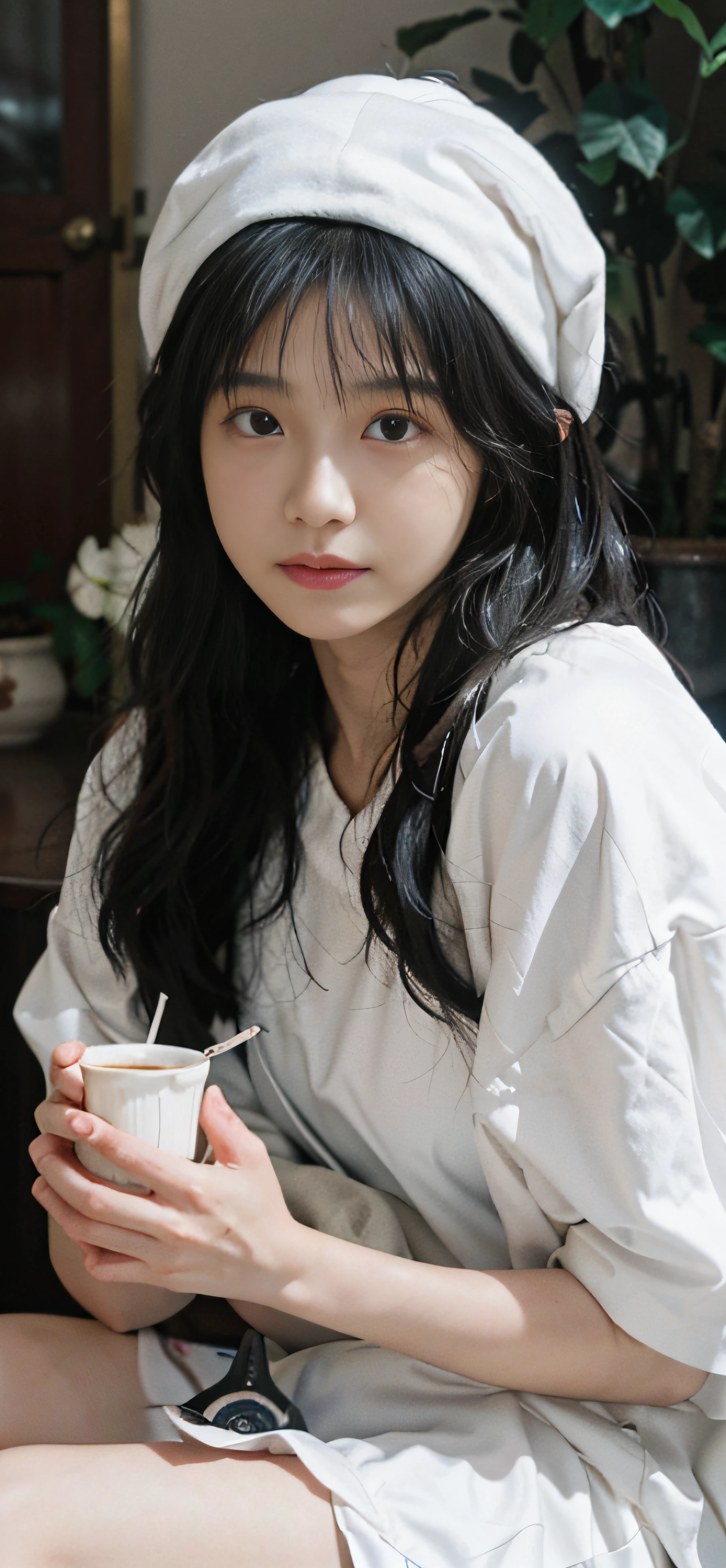 Close-up of a long-haired woman wearing a white towel,Photographic grade,Real photos,Tumbler,photorealestic,photorealestic。Cheng Yi,Soft portrait shooting 8 K,Cute and delicate face,Beautiful and delicate face,beautiful aesthetic face,Beautiful realistic face,extremely beautiful face,Guviz,cute natural anime face,photorealistic anime,Realistic beautiful face