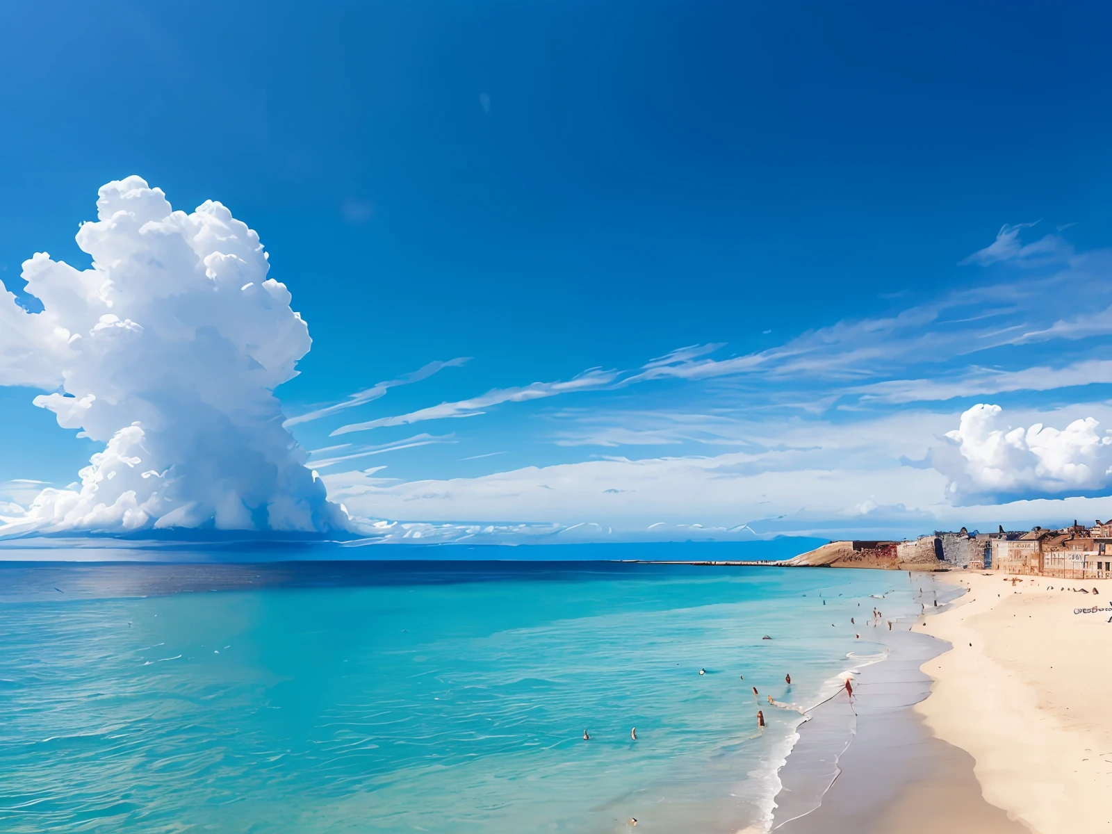 (4K, best quality, masterpiece:1.2),blue sky, cloud,sunny,summer ,beach,seaside