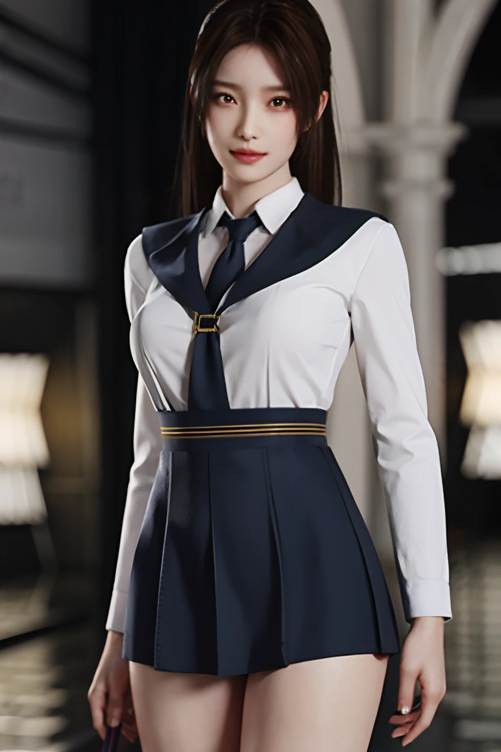 1girl, solo,realistic, blurry,blurry background, eyes with beautiful details, incredibly absurd, high resolution, best quality, ultra detailed and beautiful, fine Detail, masterpiece, top quality, official art, CG unity 8k wallpaper, cinematic lighting, slim and smooth lines,(school_uniform)