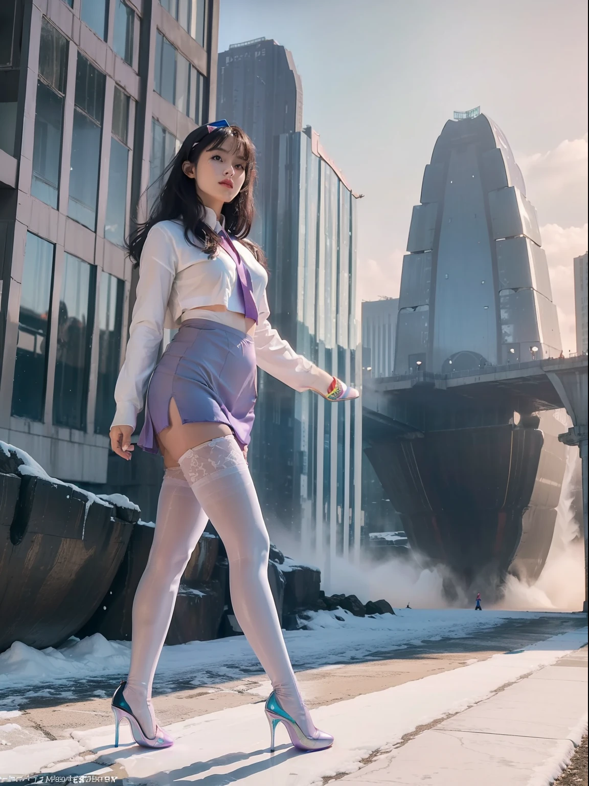 (full bodyesbian:2),(1girll:1.2)，(Reveal high heels，A perfect match to the picture:1.1)， (anatomy correct:1.3), (100D thickness pantyhose:1.4)，(Cyberpunk city characters|Underground|At the summit|on a snowy mountain|over the sea|in  the water|On the boat|Top of high-rise building|On the street|in woods|at the lakes|In front of the waterfall|in an airplane|In space|In the palace|In glass|In the sewers|In the mud|in a Petri dish|In nuclear wastewater|In venom|The metropolis of the future|:1.1)，(Dressed in gorgeous Japanese printed JK student uniforms)， (Polished pointed toe heels:1.6), (Stockings reflective:1.5)，(In pink|amarelo|blue colors|green color|red colour|white colors|black in color|purpleish color|greys|Beige|Flesh-colored:1.3)，(Accurate and perfect face:1.4)，A shallow laugh,,hyper HD, Ray traching, reflective light，structurally correct, Award-Awarded, high detal, lightand shade contrast, Face lighting，cinmatic lighting, tmasterpiece, super detailing, high high quality, high detal, best qualityer, 16k，