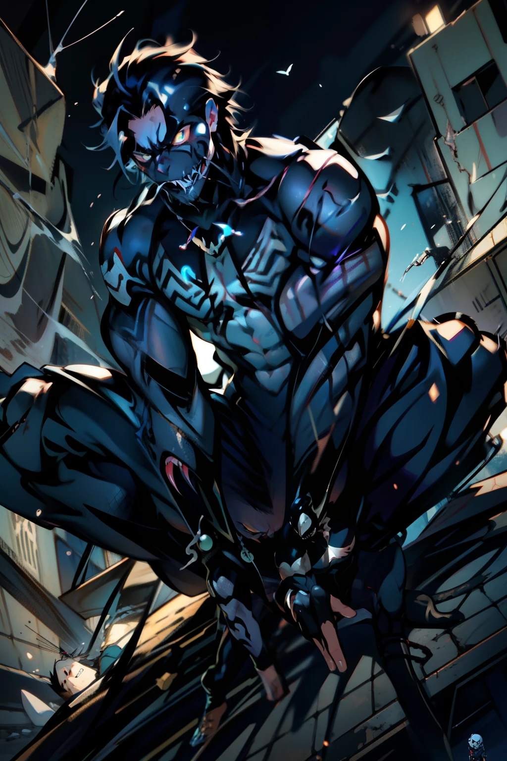 《the original god》Arataki Kazuto , male people, chest muscle, Sexy , Venom symbiote for your body, Black mucus of the body , into venom, venomize,Black bodysuit,(Cloak),Red cape,Abs,(Adult male)((Venom possession,venom symbiote)),over-Tortoise Man,Battle damage,((Masterpiece)), ((Best quality)), Ultra detailed,((illustration)), Dynamic Angle, Detailed light, (Delicate eyes), Floating, 1boy, Male focus, Head, Clothing, Yellow eyes, necklace, tattoo, (Forehead:0.8), (ahoge:0.8), jewelry, brunette color hair,apathy,Ray, chest muscle, Sexy , Venom symbiote for your body, Black mucus of the body , (into venom), Venom,frontage,Bust photo,White tight-fitting top,spiderman outfit,style of anime4 K, 4K anime wallpaper, Badass anime 8 K, 4 k comic wallpaper, young anime man, Anime boys, Anime wallpapers 4 k, Anime wallpaper 4K, High quality anime art style, Anime moe art style, Anime art wallpaper 8 K, Anime art wallpaper 4 K, RGB lighting,