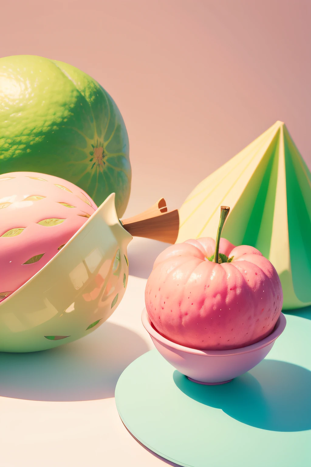 guava, heaphone, pastel colours, flat, minimalist, good vibes