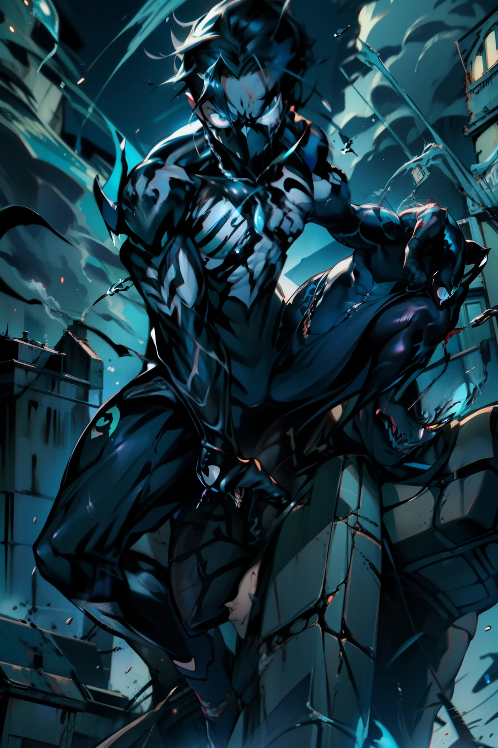 《the original god》Arataki Kazuto , male people, chest muscle, Sexy , Venom symbiote for your body, Black mucus of the body , into venom, venomize,Black bodysuit,(Cloak),Red cape,Abs,(Adult male)((Venom possession,venom symbiote)),over-Tortoise Man,Battle damage,((Masterpiece)), ((Best quality)), Ultra detailed,((illustration)), Dynamic Angle, Detailed light, (Delicate eyes), Floating, 1boy, Male focus, Head, Clothing, Yellow eyes, necklace, tattoo, (Forehead:0.8), (ahoge:0.8), jewelry, brunette color hair,apathy,Ray, chest muscle, Sexy , Venom symbiote for your body, Black mucus of the body , (into venom), Venom,frontage,Bust photo,White tight-fitting top,spiderman outfit,style of anime4 K, 4K anime wallpaper, Badass anime 8 K, 4 k comic wallpaper, young anime man, Anime boys, Anime wallpapers 4 k, Anime wallpaper 4K, High quality anime art style, Anime moe art style, Anime art wallpaper 8 K, Anime art wallpaper 4 K, RGB lighting,