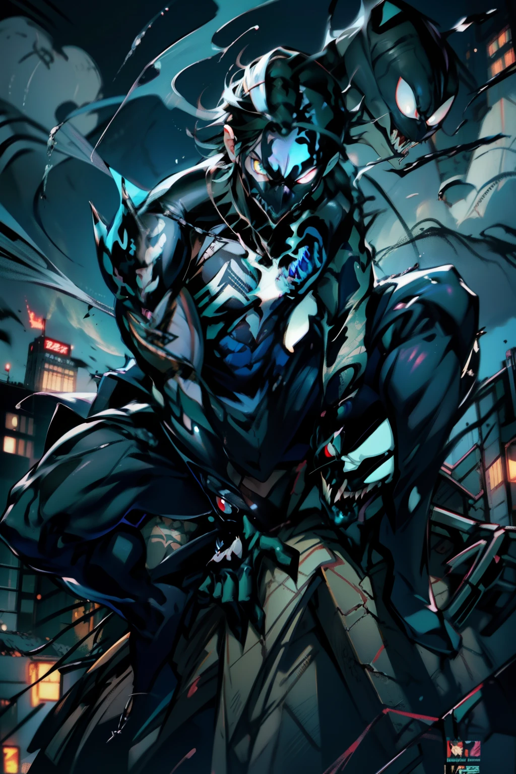 《the original god》Arataki Kazuto , male people, chest muscle, Sexy , Venom symbiote for your body, Black mucus of the body , into venom, venomize,Black bodysuit,(Cloak),Red cape,Abs,(Adult male)((Venom possession,venom symbiote)),over-Tortoise Man,Battle damage,((Masterpiece)), ((Best quality)), Ultra detailed,((illustration)), Dynamic Angle, Detailed light, (Delicate eyes), Floating, 1boy, Male focus, Head, Clothing, Yellow eyes, necklace, tattoo, (Forehead:0.8), (ahoge:0.8), jewelry, brunette color hair,apathy,Ray, chest muscle, Sexy , Venom symbiote for your body, Black mucus of the body , (into venom), Venom,frontage,Bust photo,White tight-fitting top,spiderman outfit,style of anime4 K, 4K anime wallpaper, Badass anime 8 K, 4 k comic wallpaper, young anime man, Anime boys, Anime wallpapers 4 k, Anime wallpaper 4K, High quality anime art style, Anime moe art style, Anime art wallpaper 8 K, Anime art wallpaper 4 K, RGB lighting,