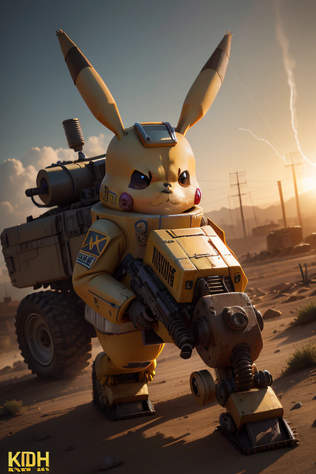 Wasteland，mechs，Pikachu，Thunderball，k hd，High Picture Quality，Detail optimization