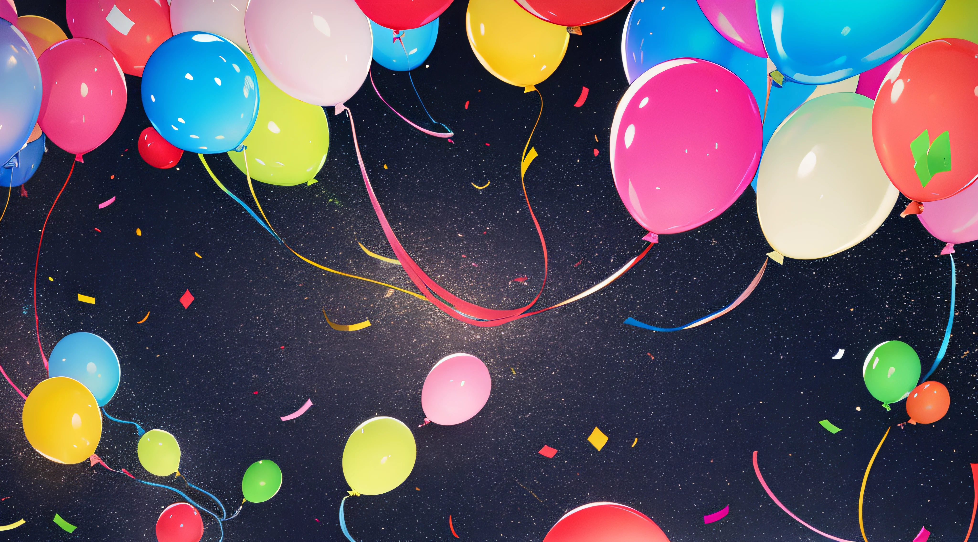 white backgrounid、Colorful confetti birthday balloons with illustration banners。