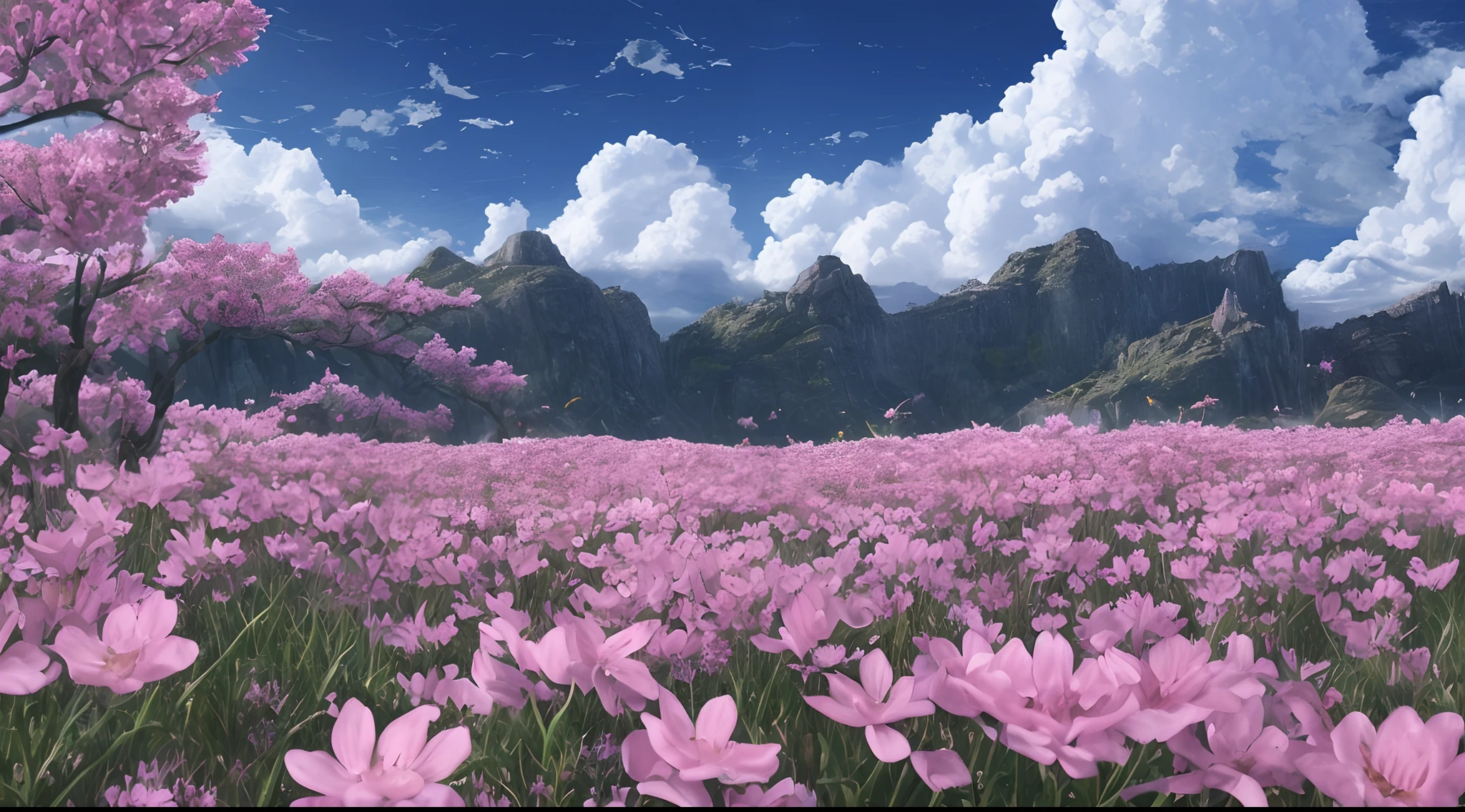 (xenoblade:1.3), Intricate, Highly detailed, art stations, smooth, Sharp, Focus, (Intricate:1.1), (Highly detailed:1.1), landscape, rendering by octane, smooth, Sharp focus, 35mm, (analogue style:1.0), (Photorealistic:1.3), (Clouds:1.1), (dawn:1.1), (Pink flowers), sakura, (Night:1.4), (Ocean:1.2)