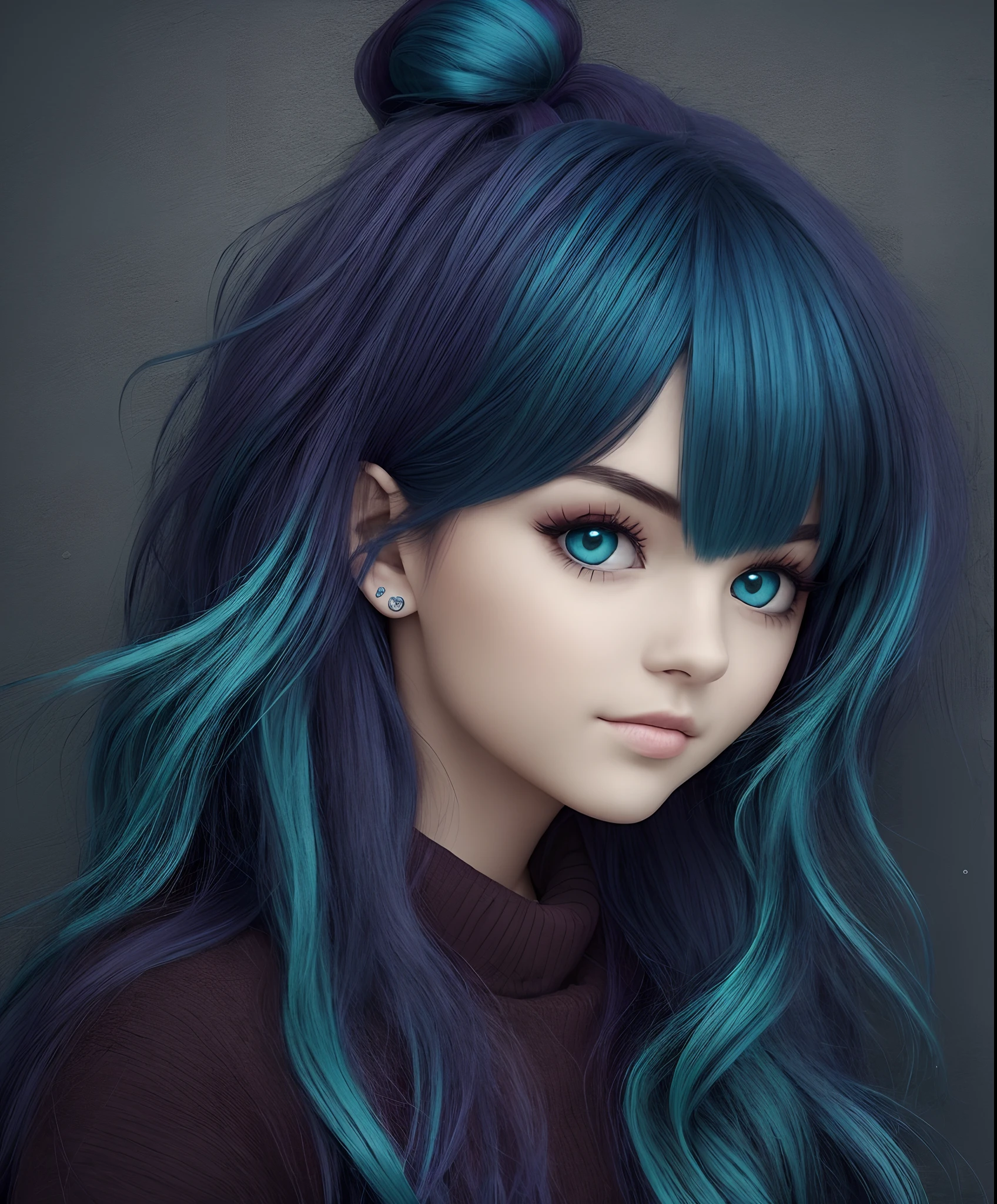 pretty cute girl with wild blue hair --auto --s2