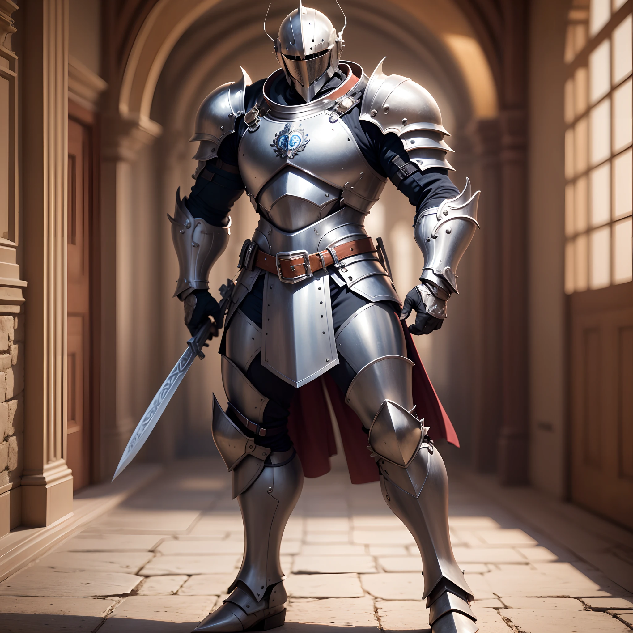 masterpiece, sharp focus, 8k, highly detailed, best quality, ultra detailed, ultra high res, (photorealistic:1.5), (pureerosface_v1:0.5),
a heavyknight, mature male, dynamic pose, full armor, cuisses, shoulder armor, helmet, belt, hand guard, boot, castle corridor, hdr, dramatic light, solo, (full body:1.3), --auto --s2