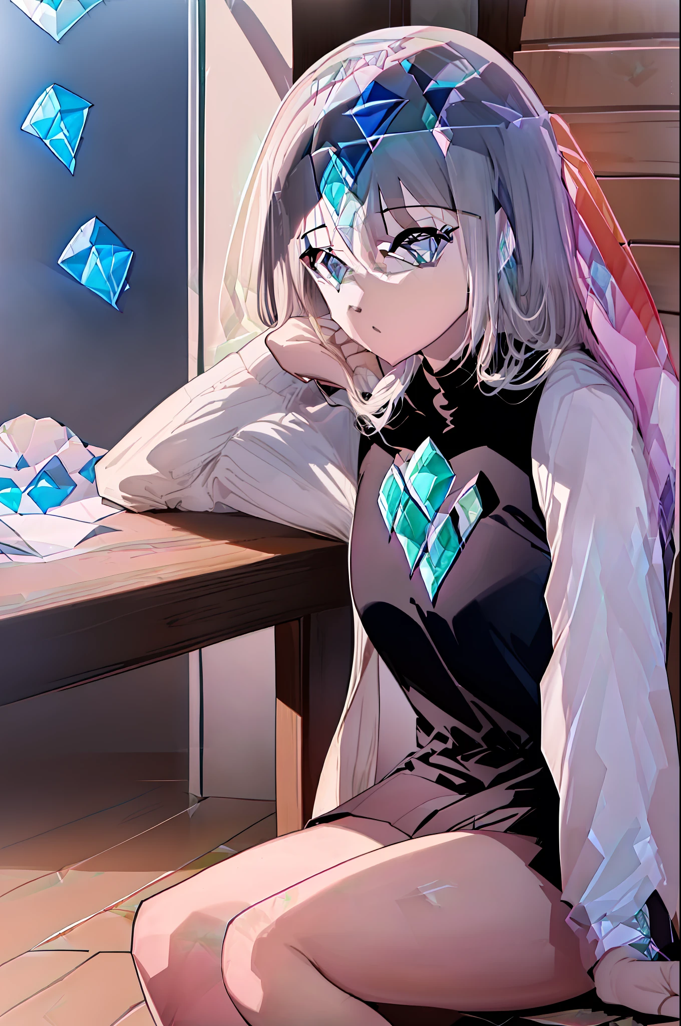 (((((obra-prima))))), (((((melhor qualidade))))), ((((High)))), ((((1Kei)))), ((((((Ultra-detailed blue hands and eyes)))))), ((((1girl)))), ((Formoso)), ((((((((((meias negras longas para mulheres)))))))))), ((((((((((She's sitting on a wooden chair inside a room)))))))))), ((((((((((Sorriso feminino e cativante)))))))))), (((((She's charismatic))))), (((cabelo longo))), ((((sozinha)))), ((((((Uma garota com cabelo grisalho longo e olhos azuis)))))), (((fita))), (((franja))), (((鎖骨))), ((((cabelo grisalho)))), (((faixa de cabelo preta))), (((neck ribbon))), (((cabelo entre os olhos))), ((((middlebreasts)))), ((((There is only one person)))), ((((adolescente de 15 anos)))), ((((((uniforme escolar feminino camisa branca jaqueta preta jaqueta aberta saia preta longa e meias pretas longas)))))), ((((((corpo completo anatomicamente correto)))))), ((((((((((pernas femininas normais cruzadas completas e detalhadas com meias femininas pretas longas)))))))))), ((usa sapatos pretos)), ((Detailed full scenario)), ((mystery)), ((Tempo tenso)), Postura equilibrada, blush sutil, (Rim lighting): 1.2, tons quentes, Brilho solar, sombras suaves, cores vibrantes, painterly effect, dreamy atmosphere BREAK scenic lake, salgueiro, reflection, nuvens iluminadas pelo sol, Tranquil setting, idyllic sunset, Ultra Detalhado, Arte Oficial, Unity 8k papel de parede, Zentangle, mandala, ((((((((((imagem perfeita))))))))))