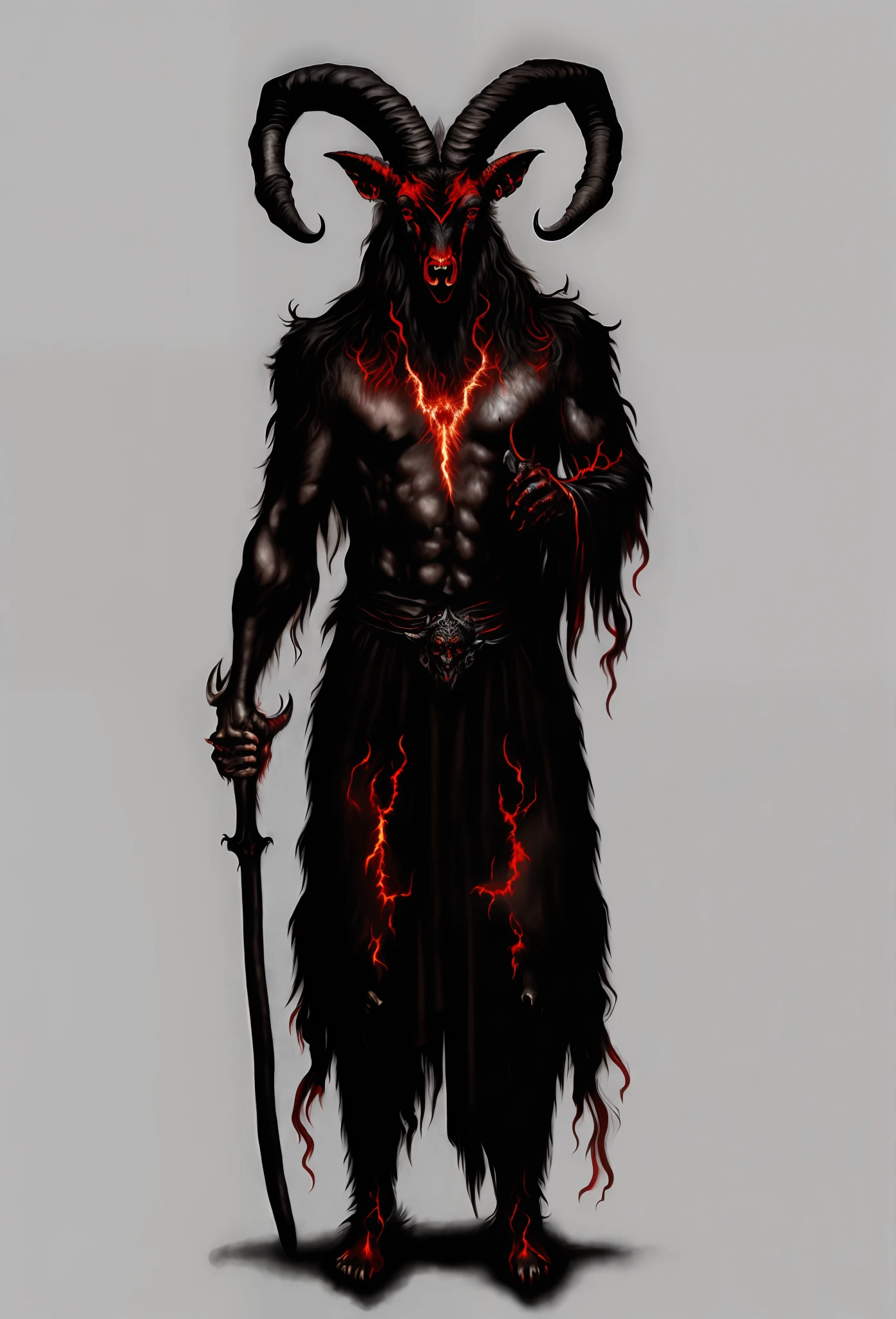 A black horned man with a sword and a horned head - SeaArt AI