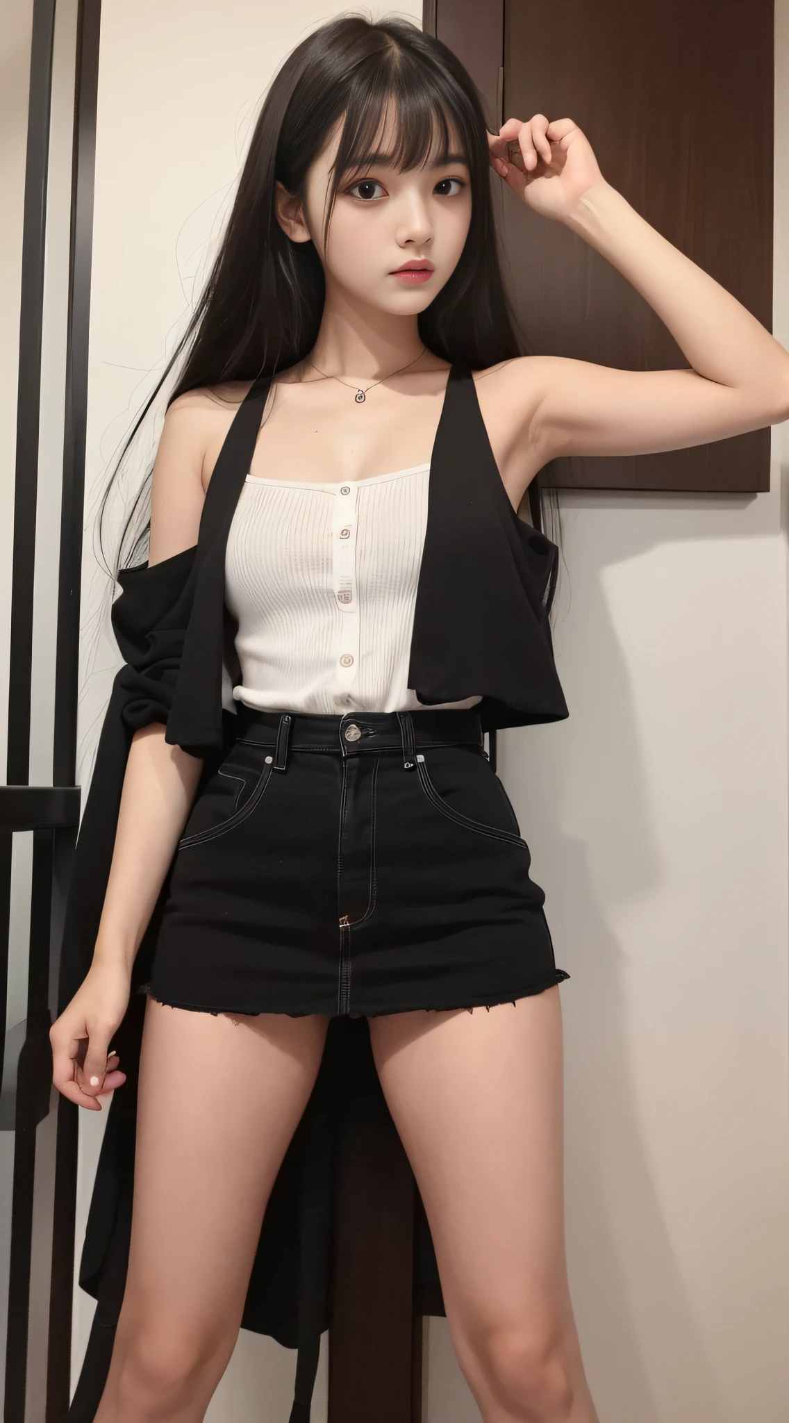 1girl in,{{masterpiece}}, {{Top image quality}}}, {{illustratio}}, {{The ultra-detailliert}},((full body Esbian))),(( , , ,,)),(NSFW),hard breathing,,{Exquisite lip makeup},👧 👧 👧❤ 👧❤ 👧 👧❤ 👧❤ 👧❤ 👧 👧((👧❤👧)) ,slender,beauty legs,Glossy skin Dull bangs, Dark hair, hair behind ear, hair over shoulder, Long hair,