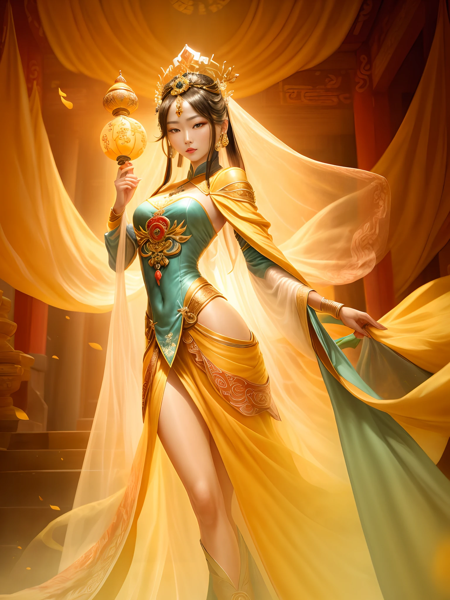 Wear colorful dresses,Arad woman in a flowing veil, Beautiful rendering of the Tang Dynasty, inspired by Tang Di, Princesa chinesa antiga, Tang dynasty, ancient chinese beauti, inspired by Zhao Zuo, an ancient Chinese goddess, Inspired by Lan Ying, inspired by Du Qiong, inspired by Zhu Derun, a beautiful fantasy empress, inspired by Luo Mu