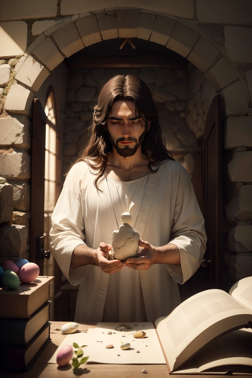 "The Resurrection of Jesus": Create an artistic representation of Jesus' resurrection, bringing to life the joy and hope of the Christian Easter.