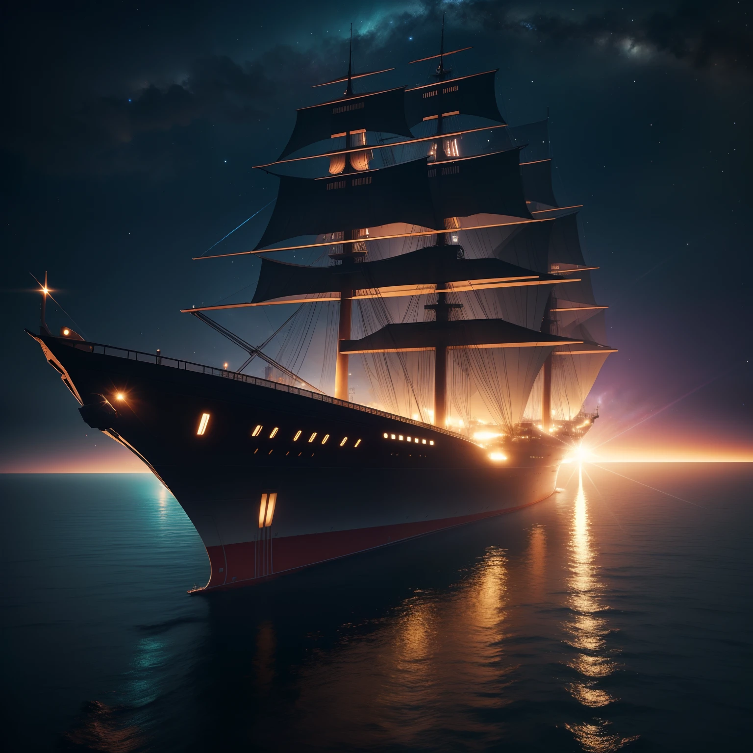 Future universe in Galaxy, ship, 8k, realistic