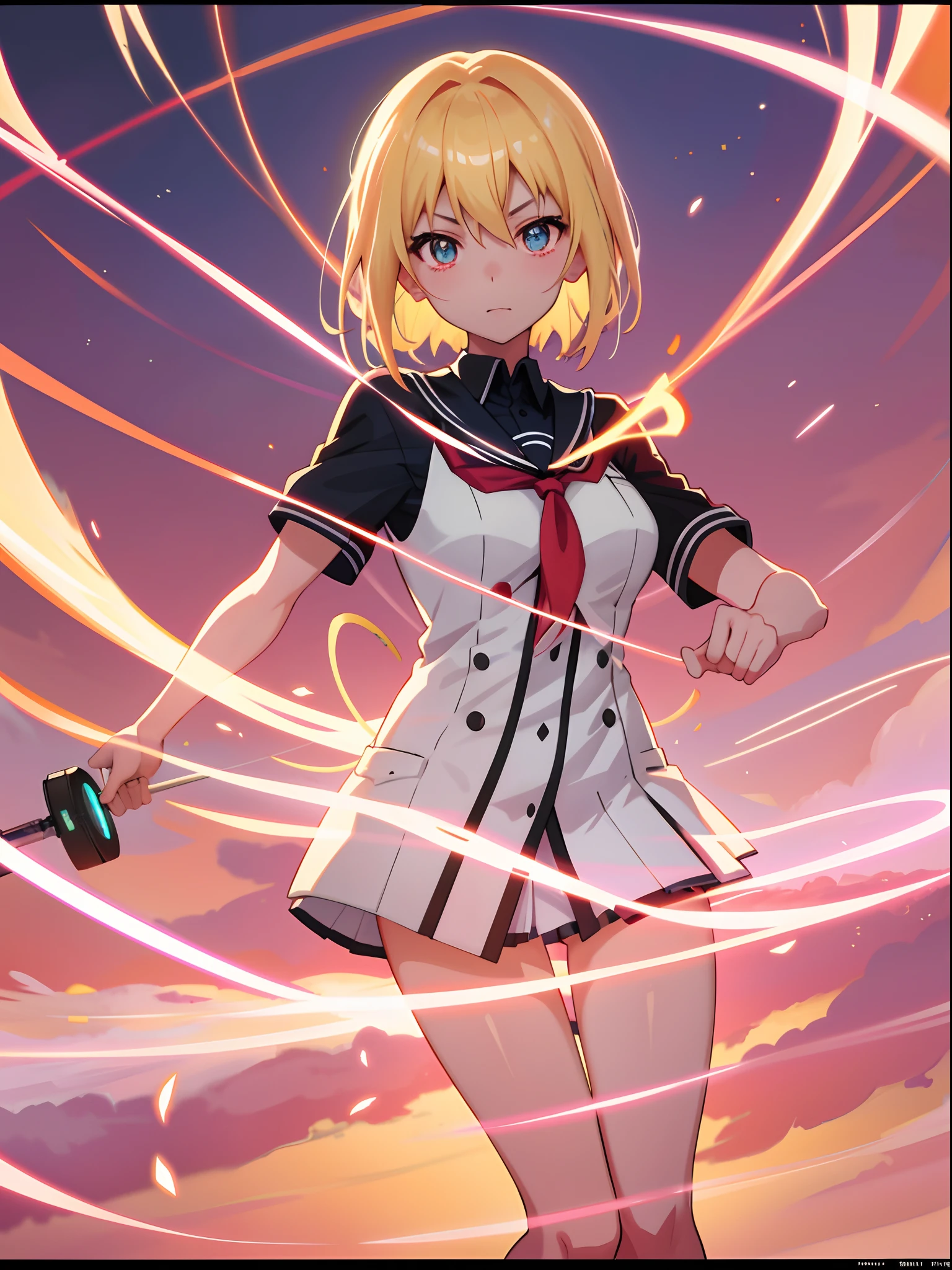 Blonde Beautiful Girl,(1 Various postures.9),(best qualtiy),ultra - detailed,Ultra photo realsisim,Octane renderer,HighDynamicRange,(hdr),32K resolution,Super resolution,megapixel,The Tyndall effect,lens flare glow,shadowing,Contre-Jour, depth of fields, natural lightting, hardfocus, filmgrain, Mirror light hologram,Ray traching,Semi-reflective illumination,Natural lighting,Incandescent Lamps,fiber-optics,gentle illumination,volumettic light,Contre-Jour,globalillumination,Ray traching,optics,Scattering,with light glowing,shadowing,Twinkle,glaring lights,Anime girl in uniform holding baseball bat in front of bright background, Anime moe art style, Artgerm and Atey Ghailan, style of anime4 K, Digital anime illustration, Kushatt Krenz Key Art Women, Kantai collection style, Makoto Shinkai Cyril Rolando, art-style : Ilya Kuvshinov, Official artwork