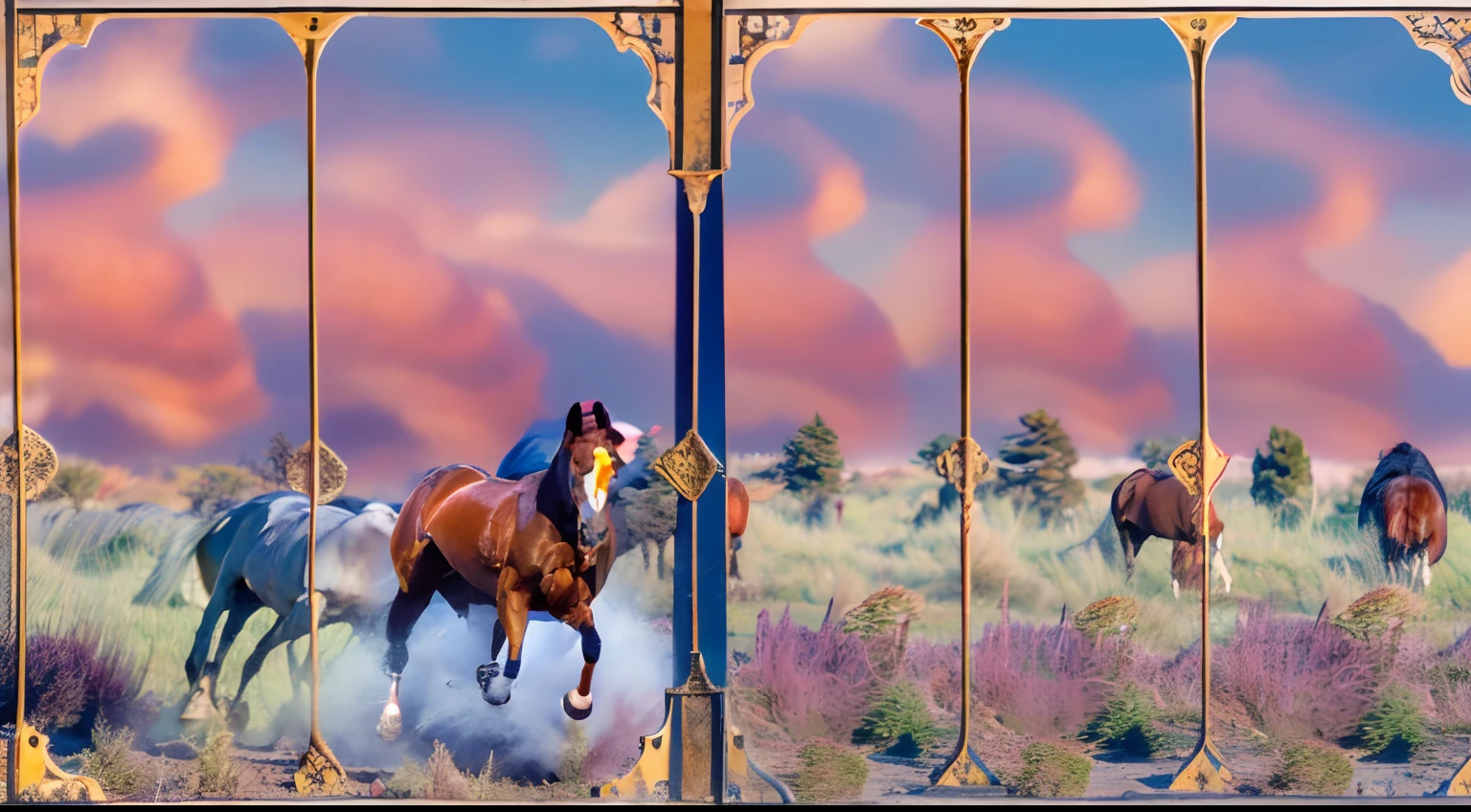 8 horses,Ultra-grand scenes,super wide shot,1#cavalos,2#cavalos,3#cavalos,4#cavalos,5#cavalos,6#cavalos,7#cavalos,8#cavalos。Eight extremely special and rare horses surround each other,A large herd of horses galloped ahead,Gallop across the steppe like a clock。The vast plains of the epic scene are rich in aquatic plants,In the distance is the snow-capped summit of Mount Everest,Snow creek flows into the sea,At the other end is the magnificent giant city,The horse team entered and exited from the city gate。The Lightcast Pegasus from the Supreme Heaven has a rainbow aperture from the Supreme Heaven,She rides between light and pure,No additional ornaments are needed to highlight her dignity and holiness,Even the sky showed her a clear sky,She has a deep enmity with the nightmare heavy ride from hell,The two never put their heads next to each other,Surrounded by sulphurous flames, the Hellmare Heavy Ride makes every time a horse's hooves fall, stepping flat grass out of the lava from the ground,The sky in the steppe is brighter,It makes the earth deeper。The wind wings of the wind elf horse let its position be erratic,She carries a cyan aperture lightly and always can't help but tease the mechanical horse,The mechanical horse is full of mecha beauty,The shoulder back position always reveals delicate mechanical fittings,Four kicks with a hydraulic pump and electromagnetic ejection device。Unicorns want to steal all horses from their pure and flawless beauty,But on the side, the fairy dragon horse is comparing with it,Their unique elven-patterned armor and colorful saddles make them the most stylish horses。The female knight is charging on her knightly warhorse,Her lofty ideals made her will unstoppable,There is no doubt that she is the protagonist of this picture。And a chaotic horse from uncharted territory,It blends in and has a weird style and chaotic colors that are almost unimaginable,This gives the whole picture an extremely dangerous uncertainty,The slightest mistake c