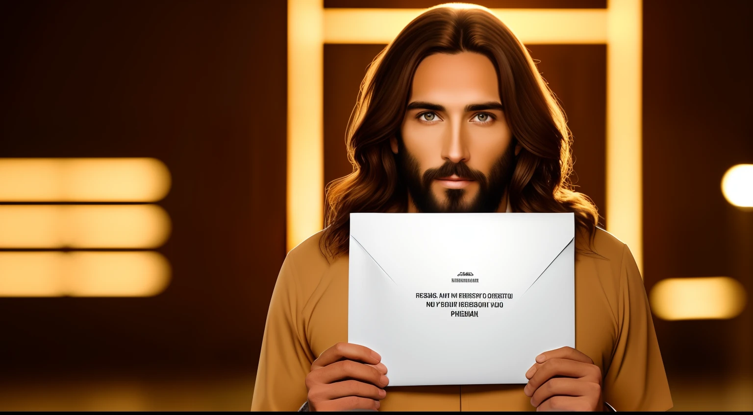 Jesus Christ with an envelope in his hand, melhor qualidade, foto premiada, 8k, detalhada, ambiente melhor qualidade