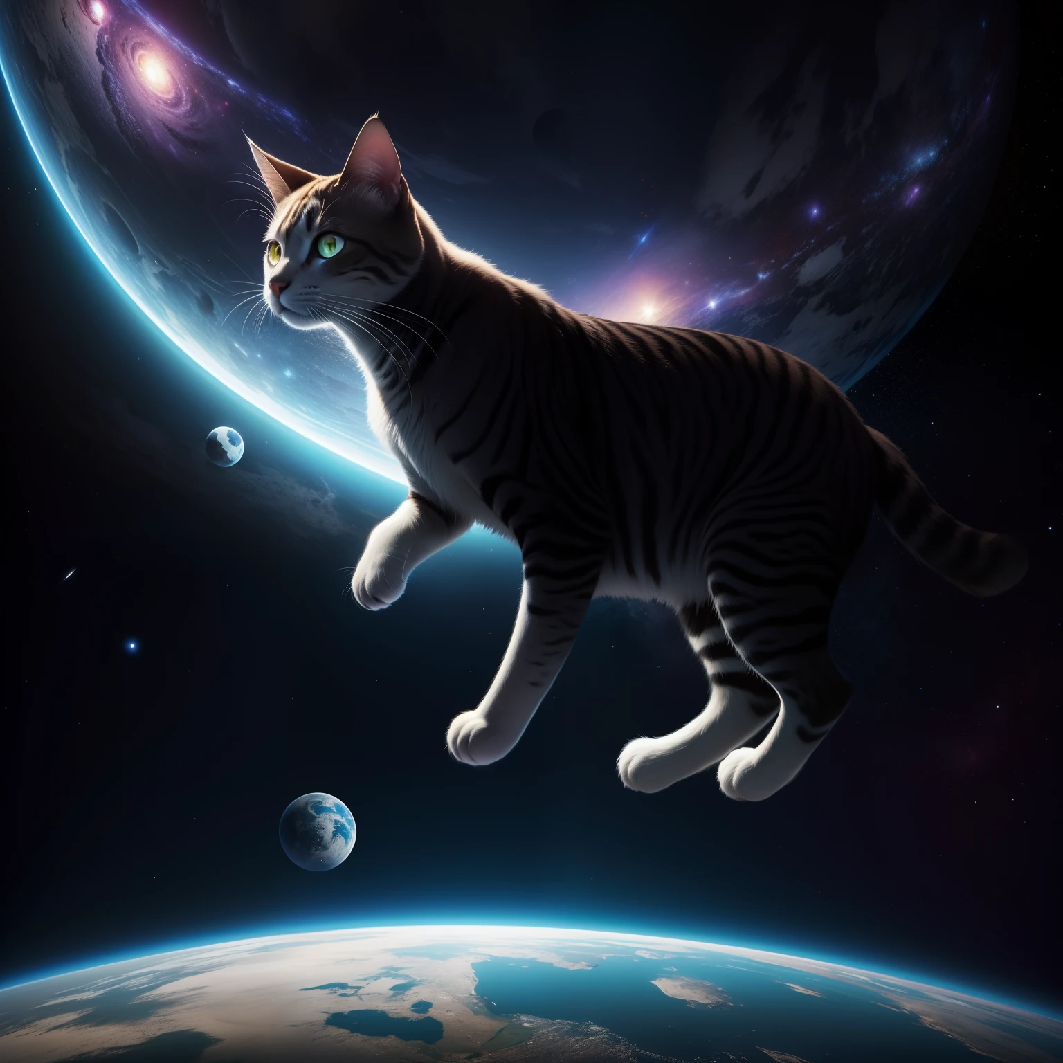 Future universe in Galaxy, cats, 8k, realistic