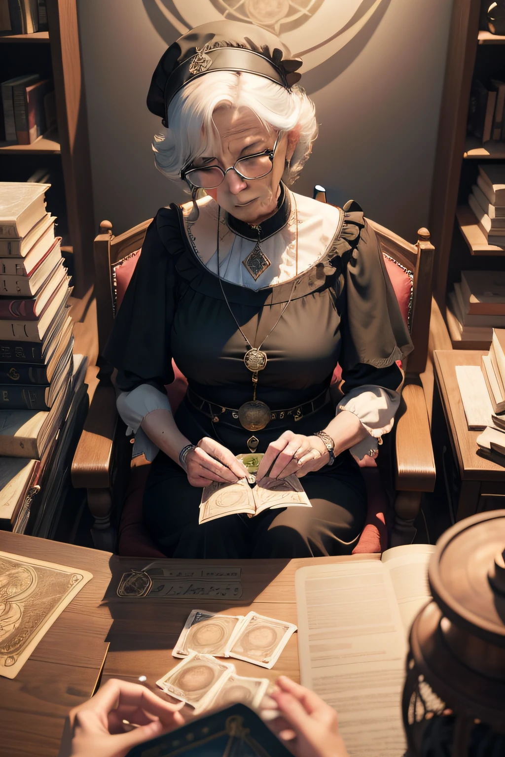 real image of a real grandma doing a tarot card reading