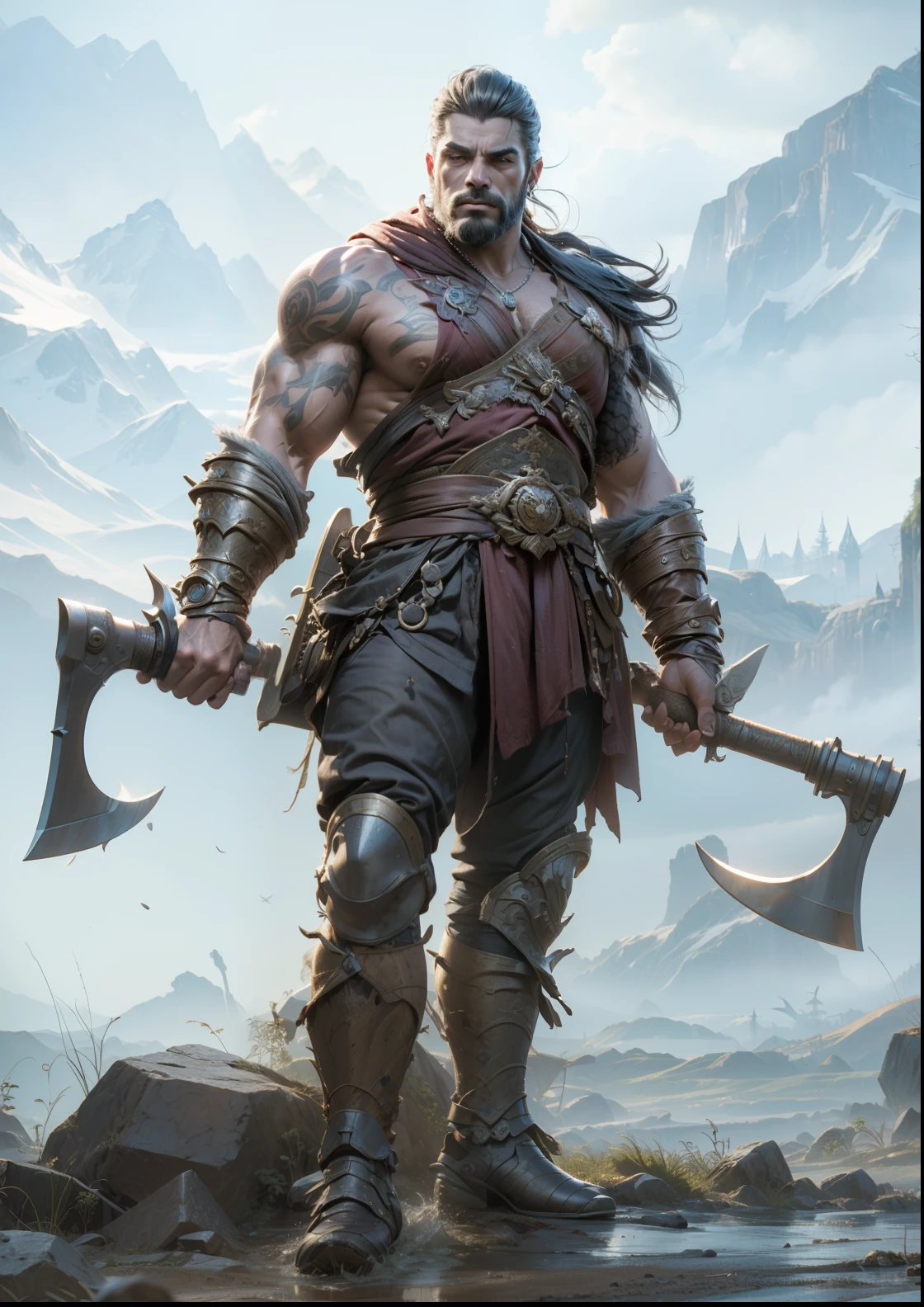 corpo inteiro, corpo inteiro, Homem barbaro , ,macho, cabelo curto, aggressive character, 3D rendering, Arte de caracteres 8k, octano, fantasia, Estilo ,8k render, trending in artstation, personagem de fantasia hiperdetalhado, 8k arte de alta qualidade detalhada, estilo fantasia (octane rendering), Front view, Tecido, Global lighting, Rosto robusto, robust jaw, macho