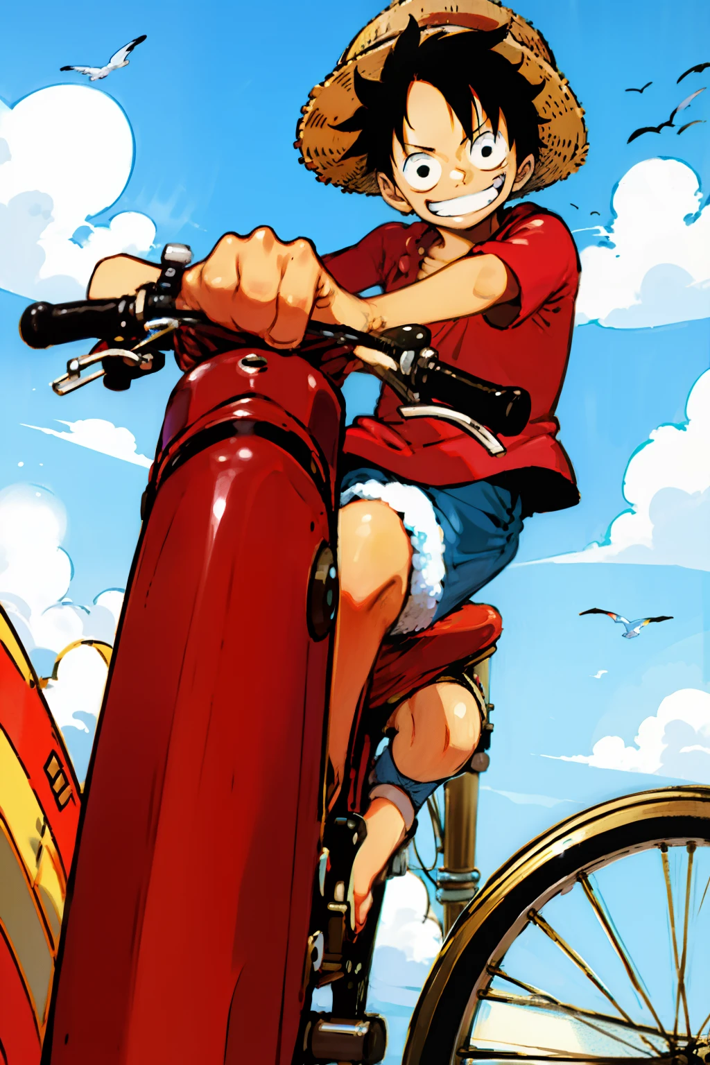 Luffy riding a bike