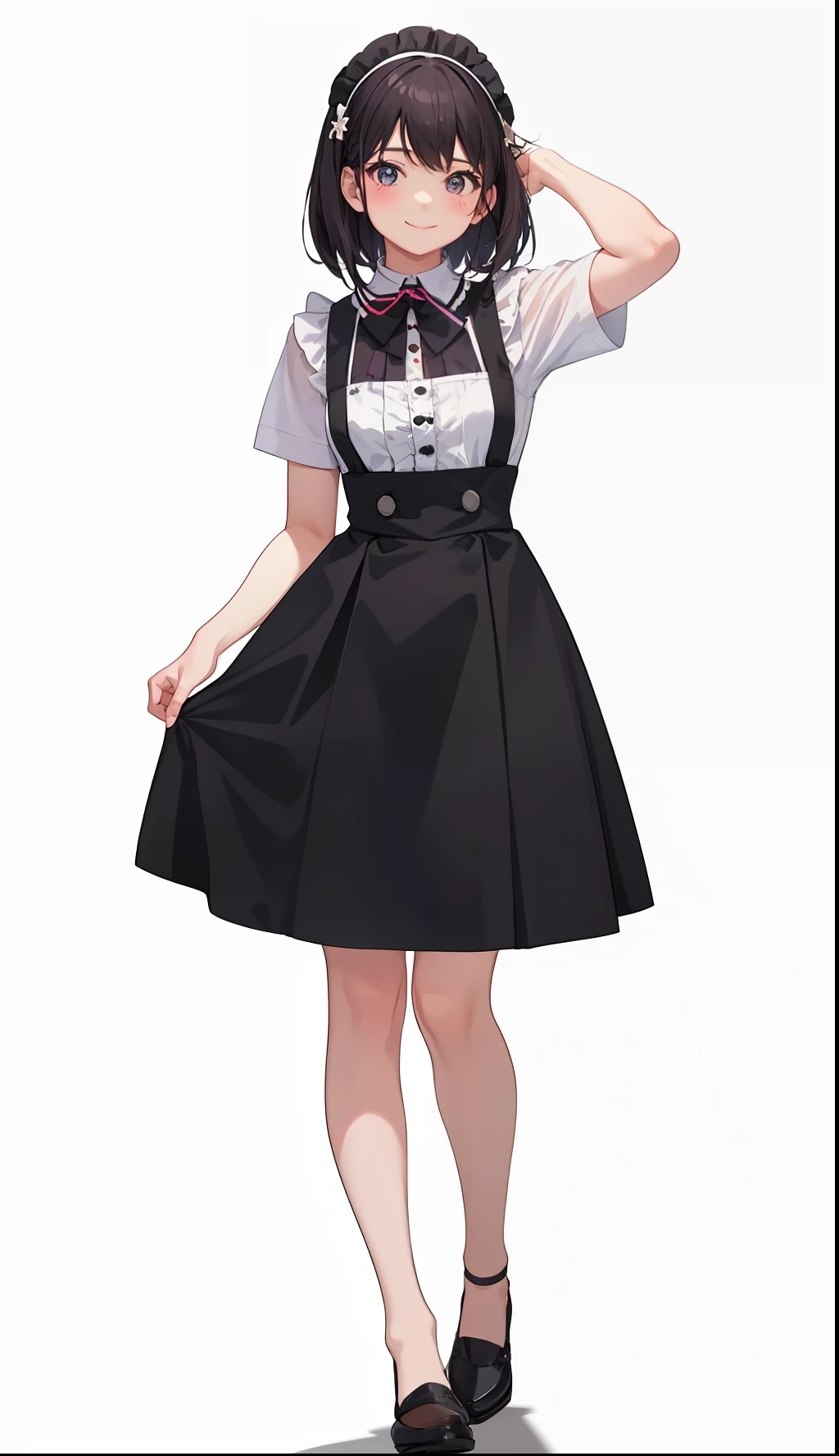 1girl in、A smile、A delightful! The shirt、skirt by the、(small tits)pinafore、doress、hair adornments、Maids、