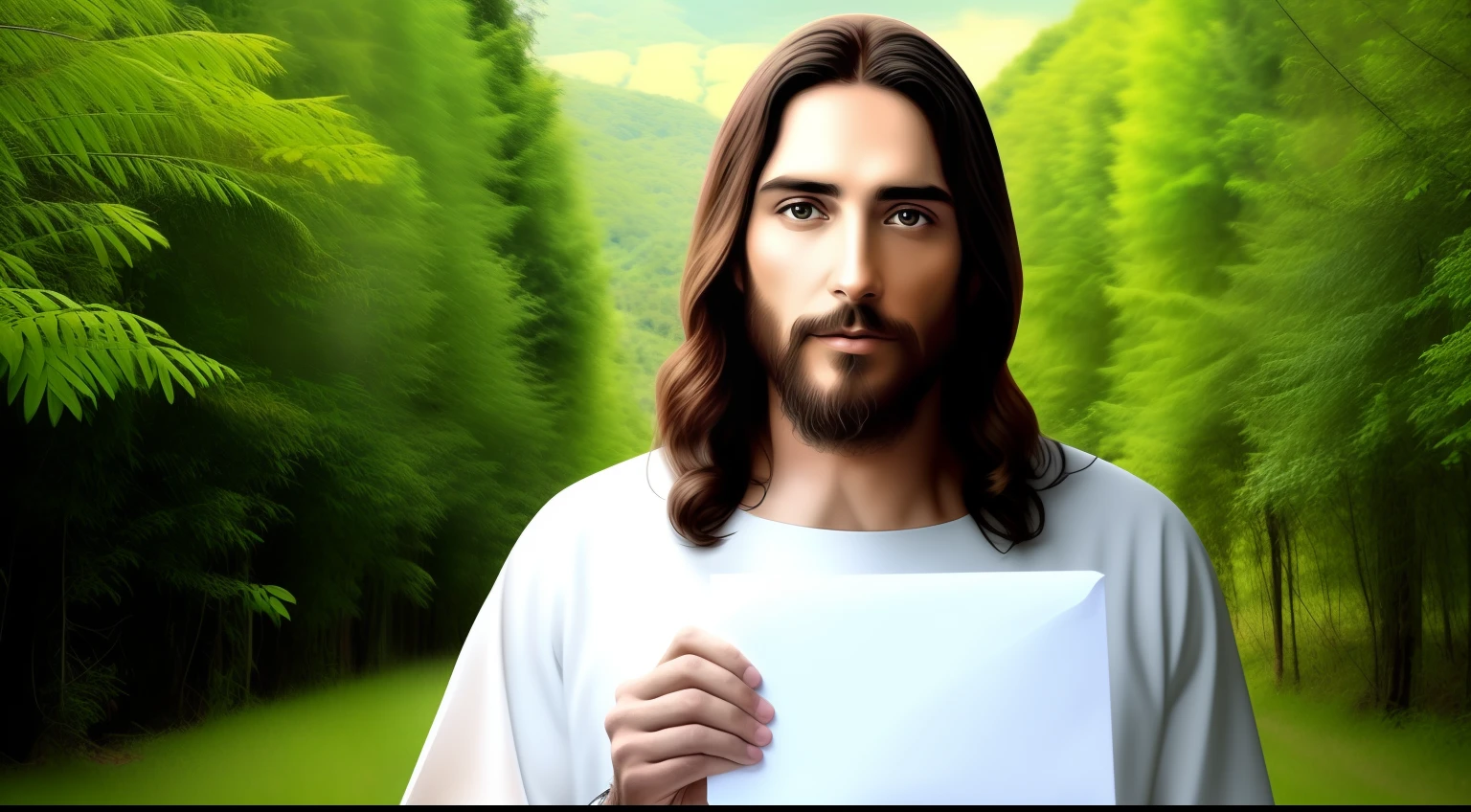 Jesus Christ with an envelope in his hand, melhor qualidade, Foto premiada, 8k, detalhada, ambiente melhor qualidade