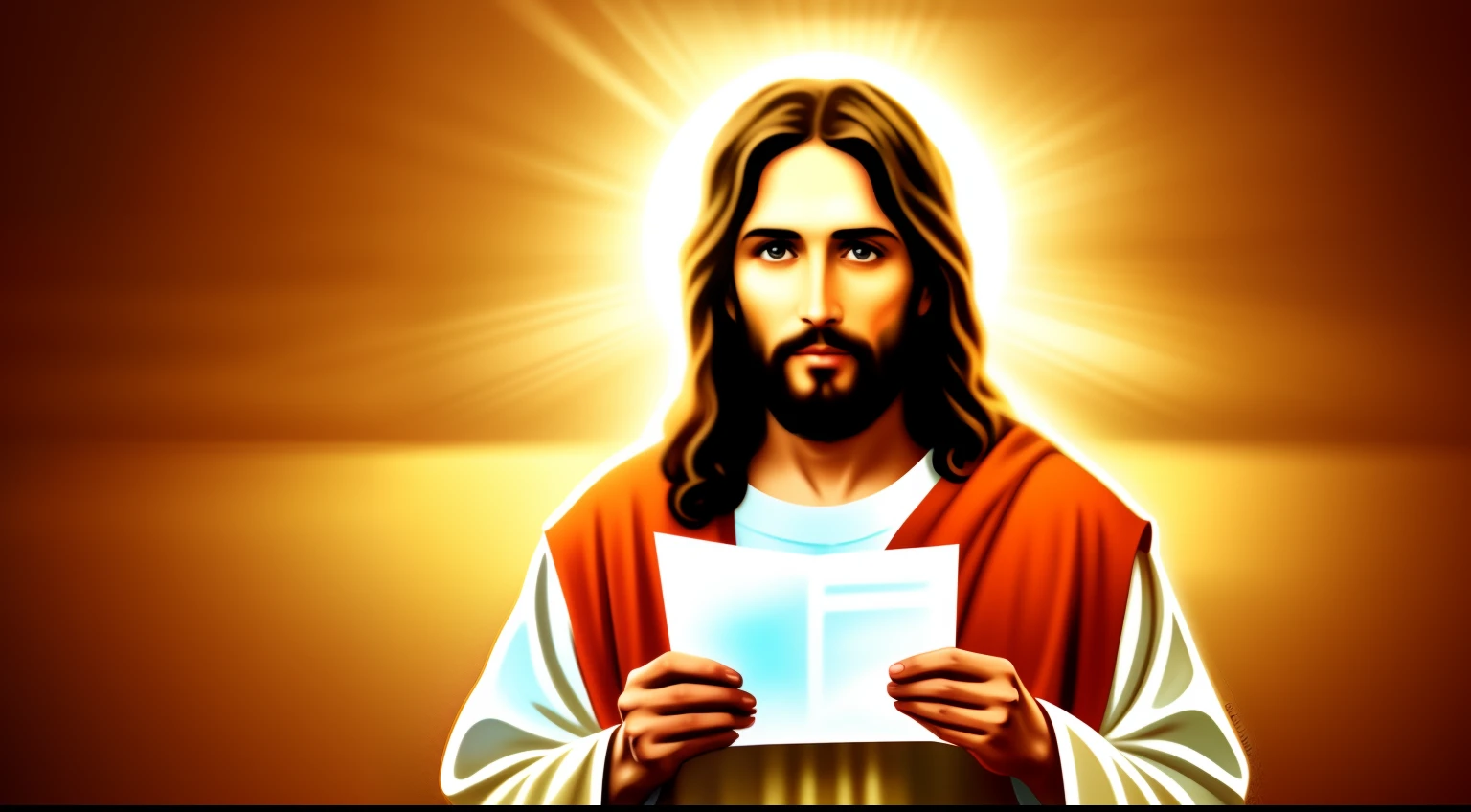 Jesus Christ with an envelope in his hand, melhor qualidade, Foto premiada, 8k, detalhada, ambiente melhor qualidade