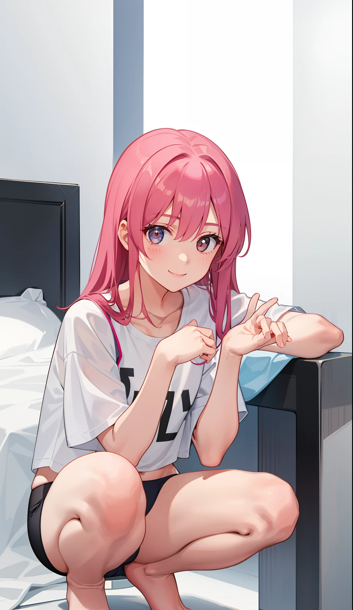1girl in、A smile、Underwear、Cute underwear、Upper body portrait、Squatting panchira、