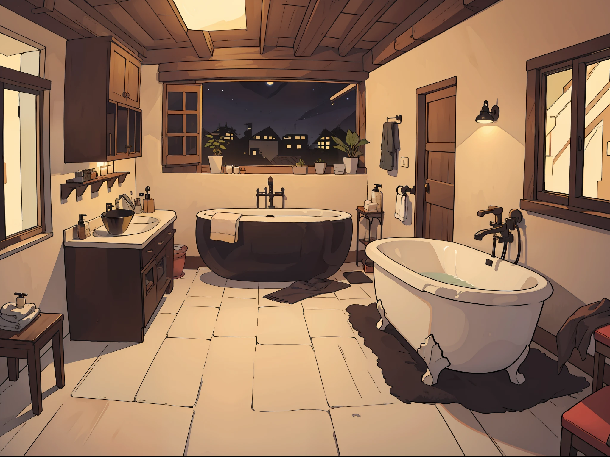 Casa com quarto,Sala de estar,cozinha,bathroom day is night in 2d