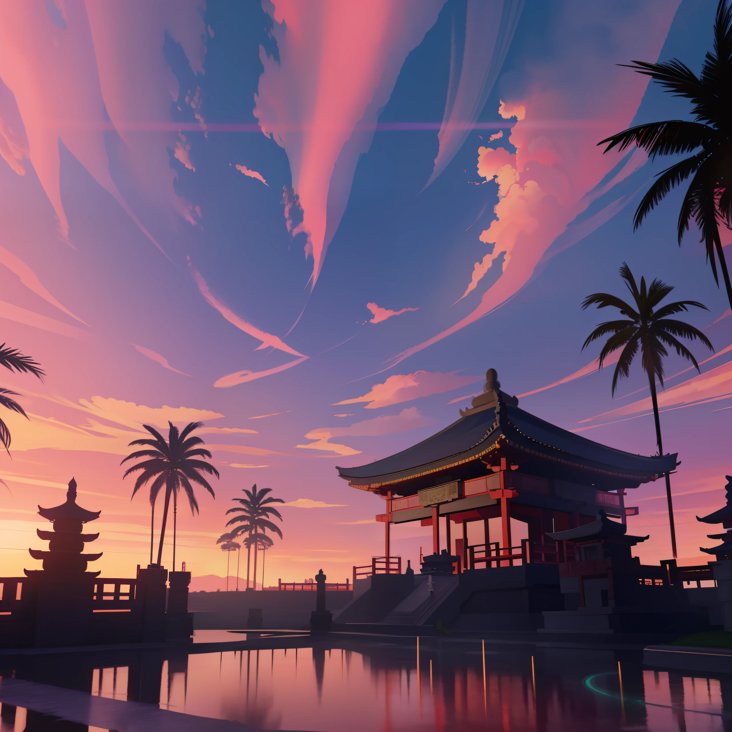 there is a picture of a pagoda in the middle of a park, ross tran. scenic background, anime beautiful peace scene, anime style 4 k, anime landscape, beautiful anime scene, by Victor Wang, anime art wallpaper 4k, anime art wallpaper 4 k, cyberpunk chinese ancient castle, beautiful anime scenery, rossdraws global illumination, anime scenery, beautiful digital artwork
