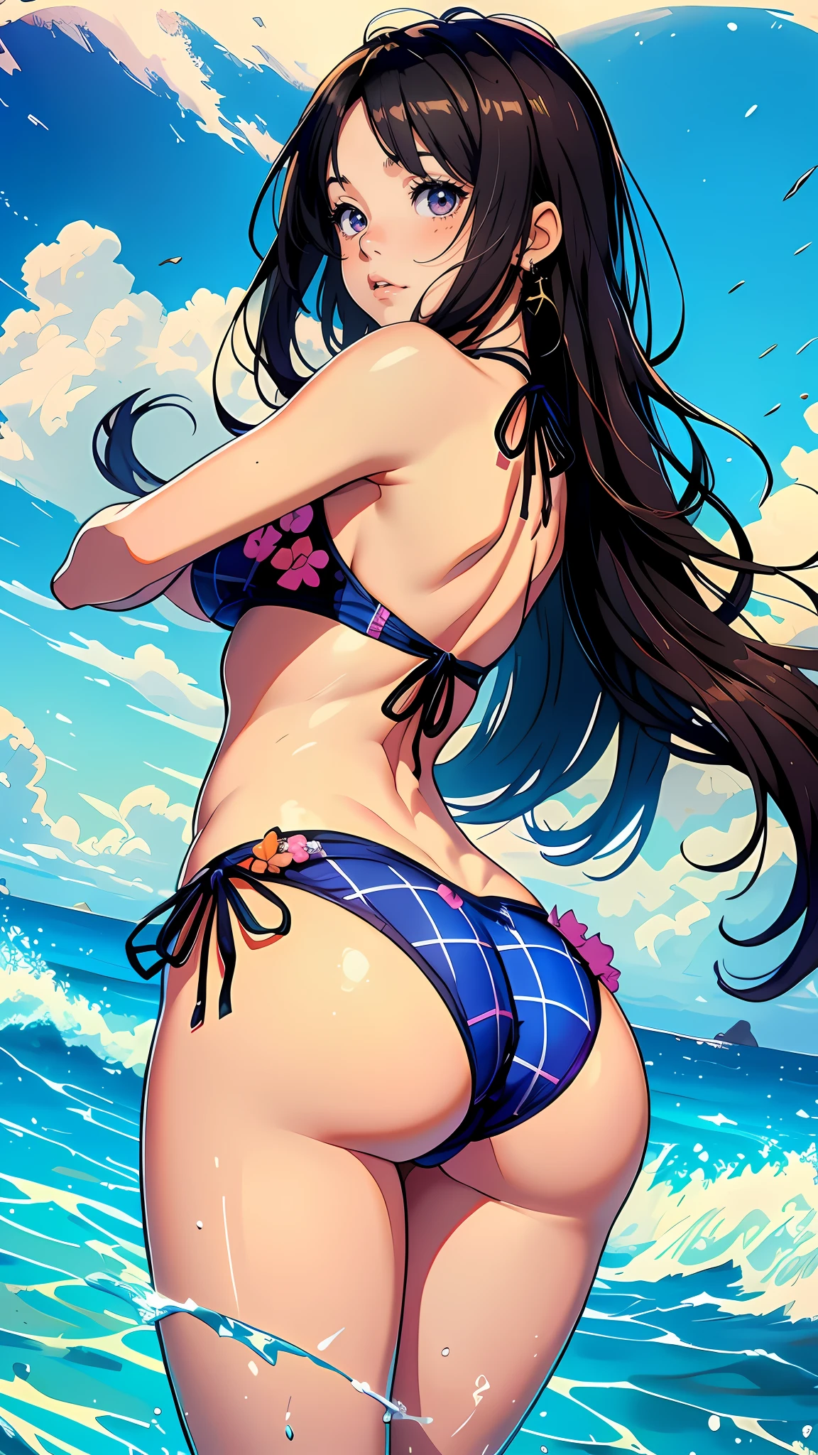 masutepiece、hiquality、Hi-Res、1 persons、girl with、onepiece swimsuit(foliage scr、Accurate drawing、Detailed drawing、White background