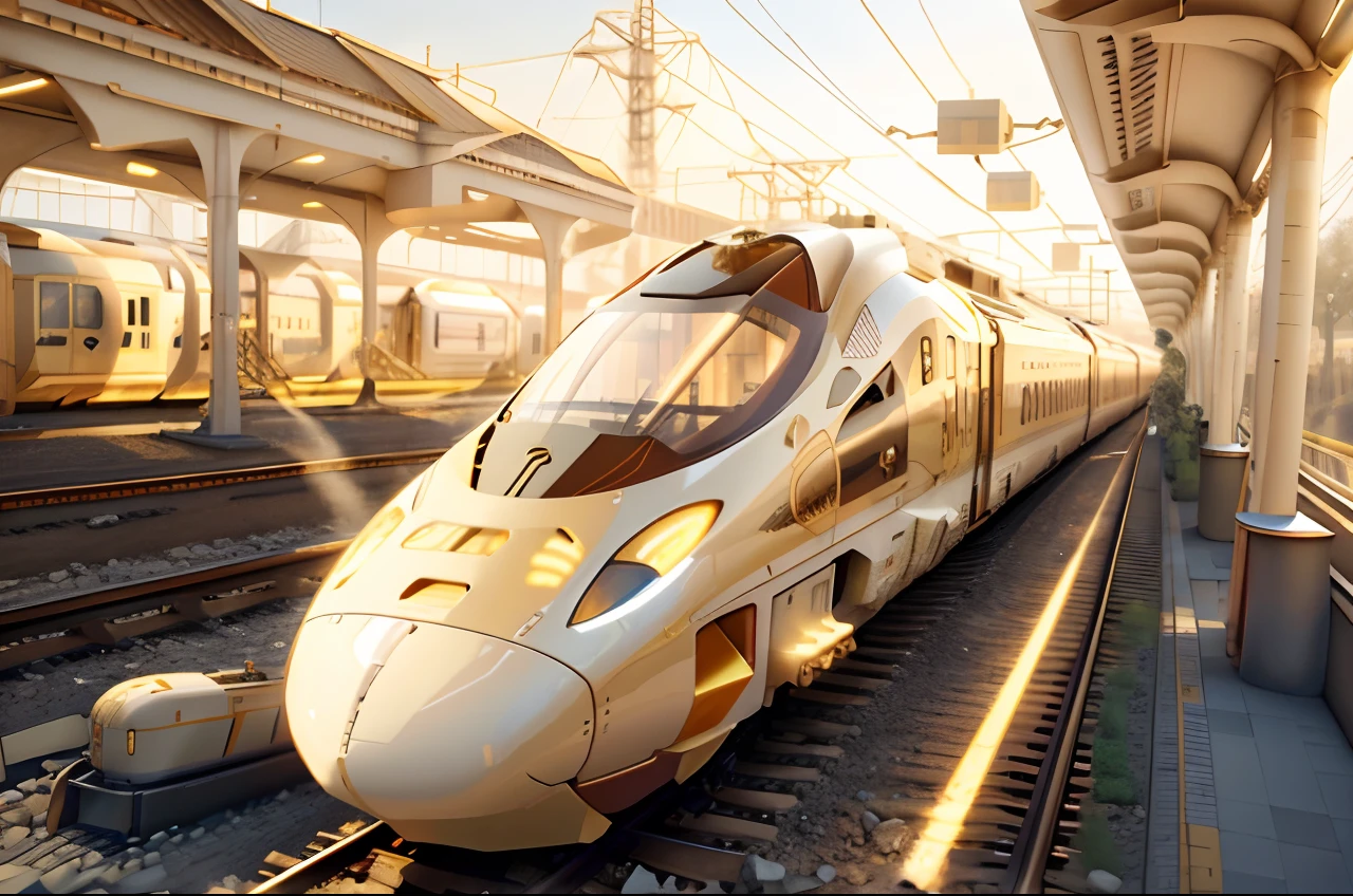 Ivory Gold AI High-Speed Rail,Train,The train of the future,orbiting,railroad tracks