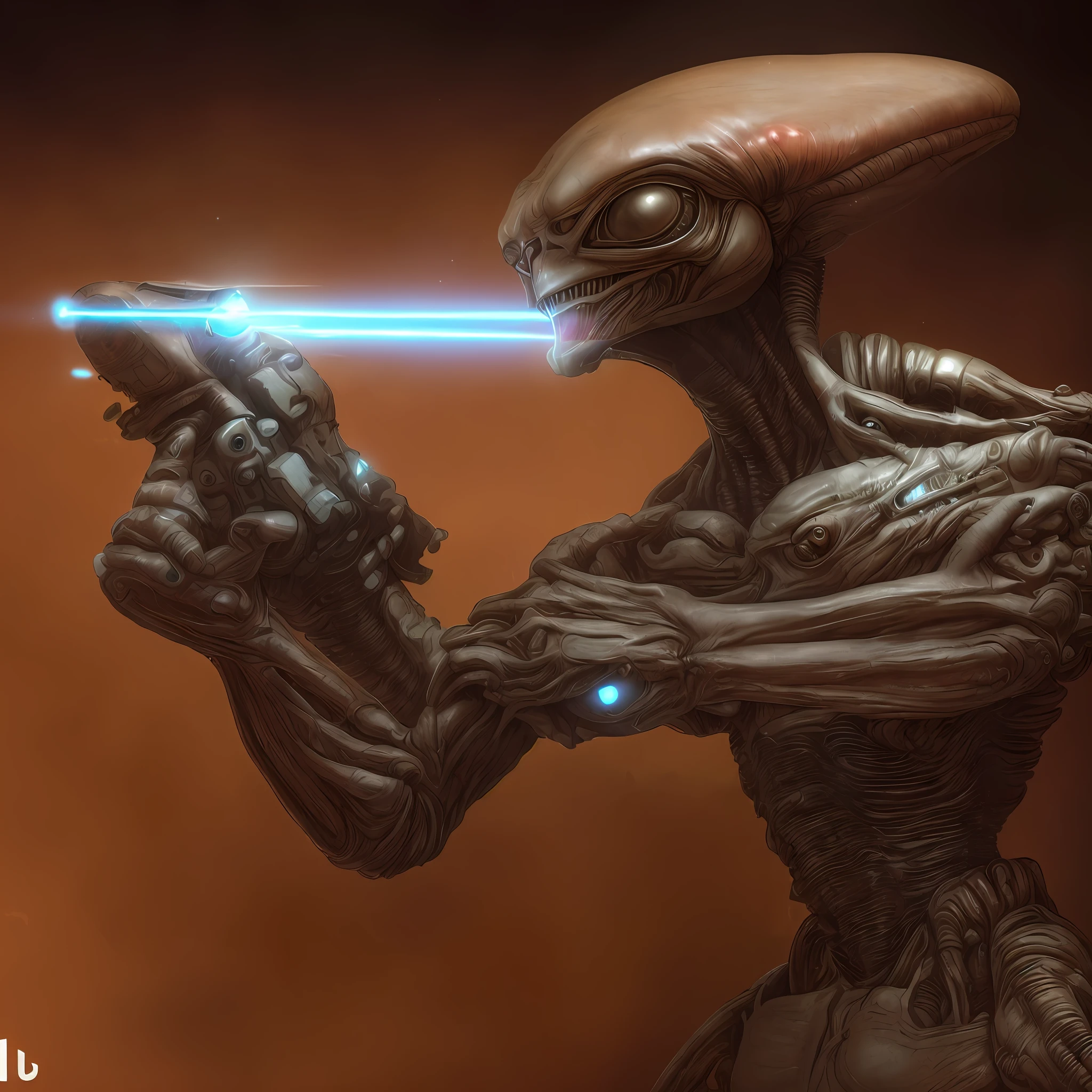 alien with laser gun in hand and bright eyes, Alien warrior, realistic alien, predator alien, a hyper-detailed alien, alien hunter, Soldado espacial em Marte com uma arma, Classic alien, alien xenomorph, Space alien, xenomorph alien, Affectionate alien life form, alien space knight, Promethean alien engineer, fotografia de brinquedo, xhenomorfo