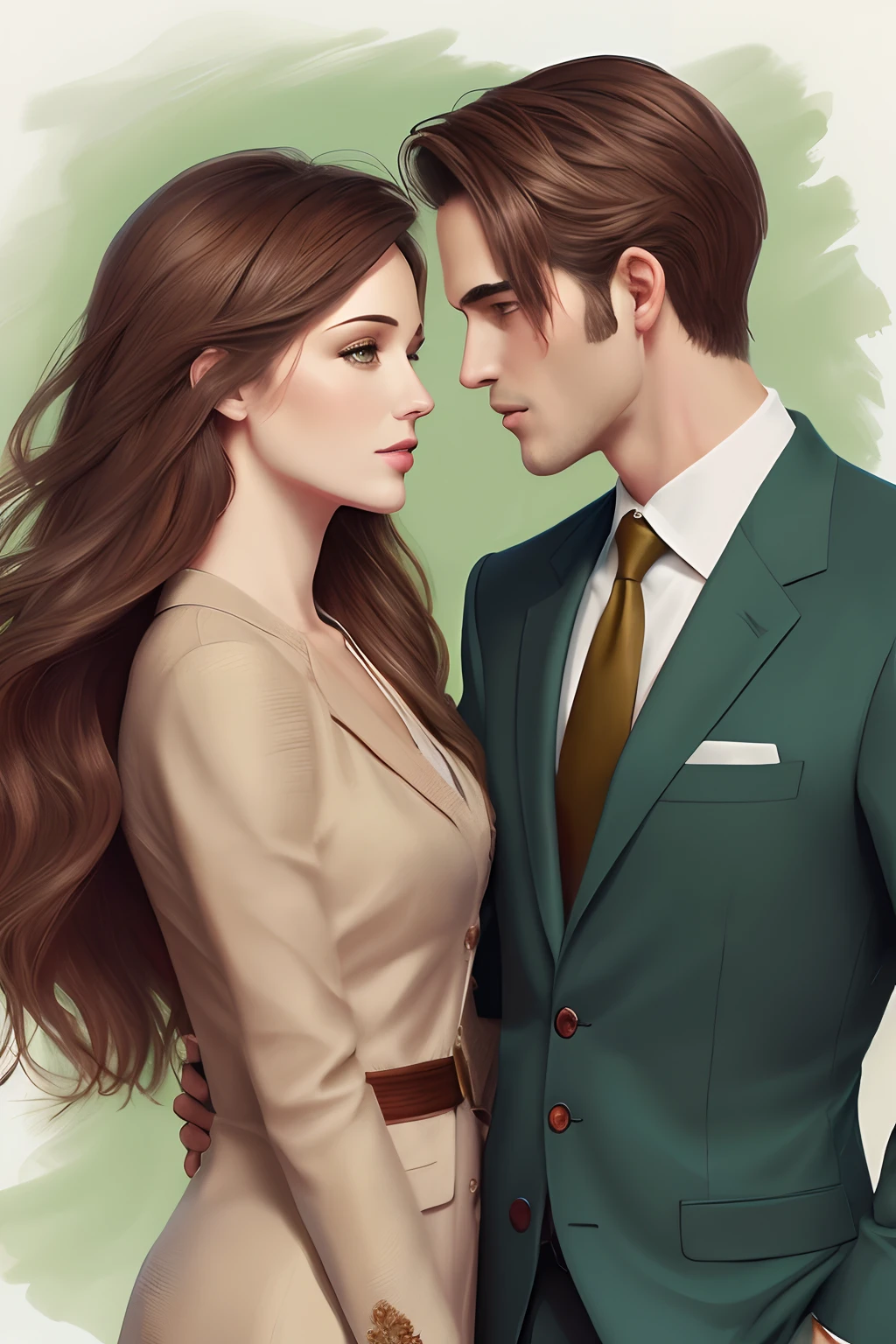 There is a man and a woman who are next to each other, pintura digital elegante, arte digital de um elegante, Beautiful digital illustration, lindo pintura digital, exquisite digital illustration, stunning digital illustration, No estilo de arte de Bowater, capa de romance, realistic digital illustration, retrato de casal, matte digital illustration, painting digital adorable, estilo pintura digital