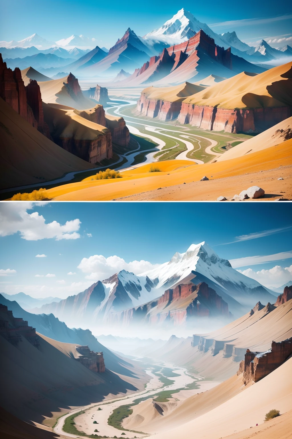 Show the beauty of the Qinghai-Tibet Plateau,The picture is bright,There is a sense of vastness。There were caravans passing by in the canyon。