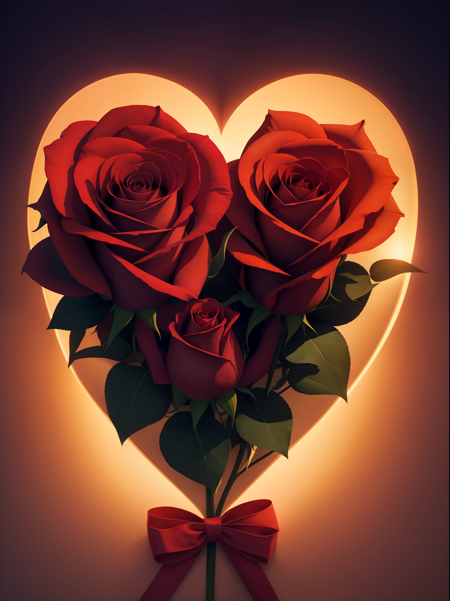 "A detailed illustration of a heart-shaped rose with vibrant colors and subtle light effects"